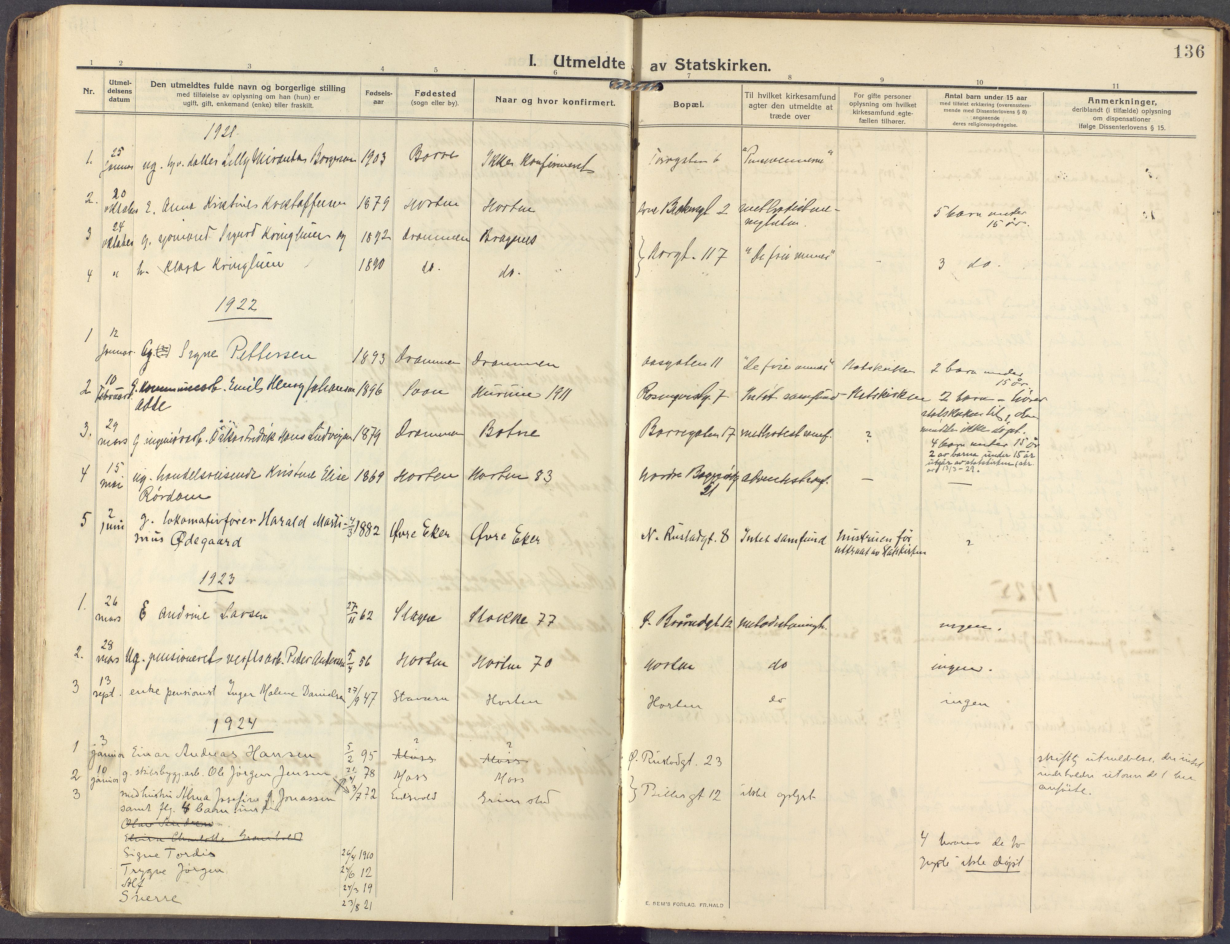 Horten kirkebøker, AV/SAKO-A-348/F/Fa/L0007: Parish register (official) no. 7, 1913-1926, p. 136