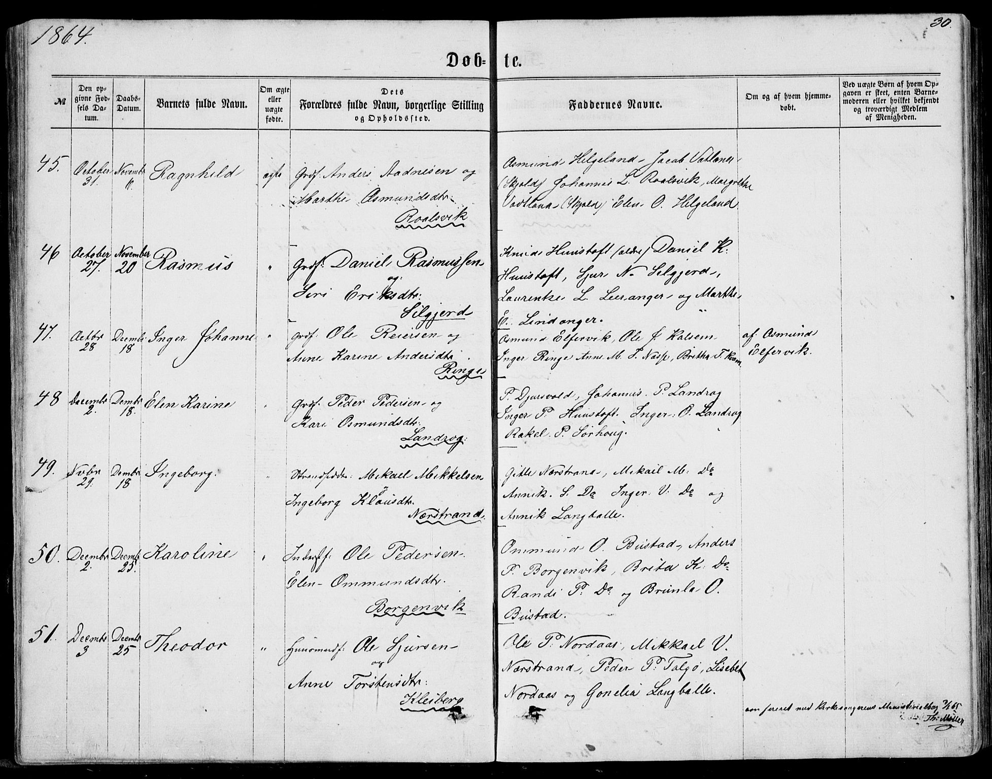 Nedstrand sokneprestkontor, SAST/A-101841/01/IV: Parish register (official) no. A 9, 1861-1876, p. 30