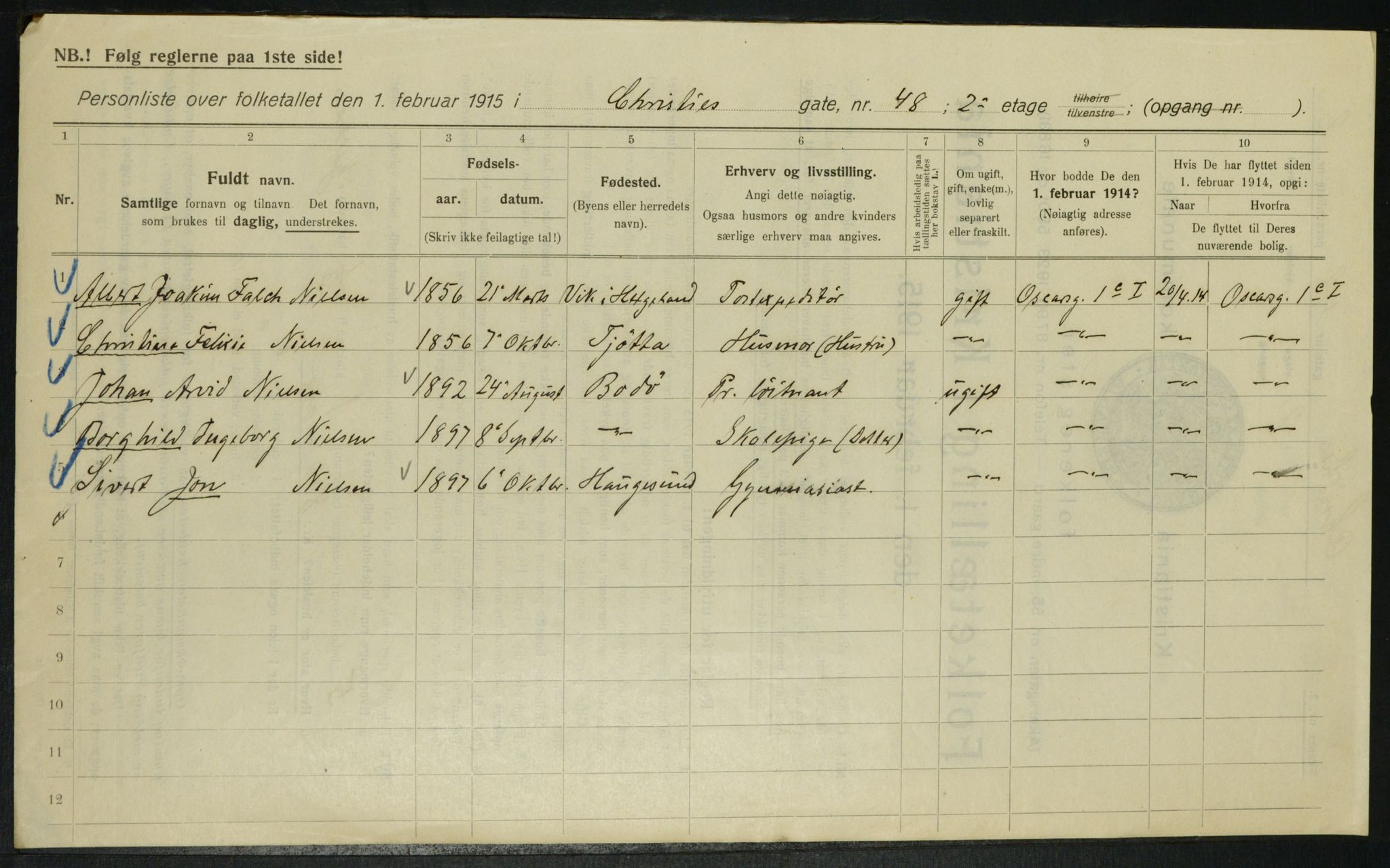 OBA, Municipal Census 1915 for Kristiania, 1915, p. 12729