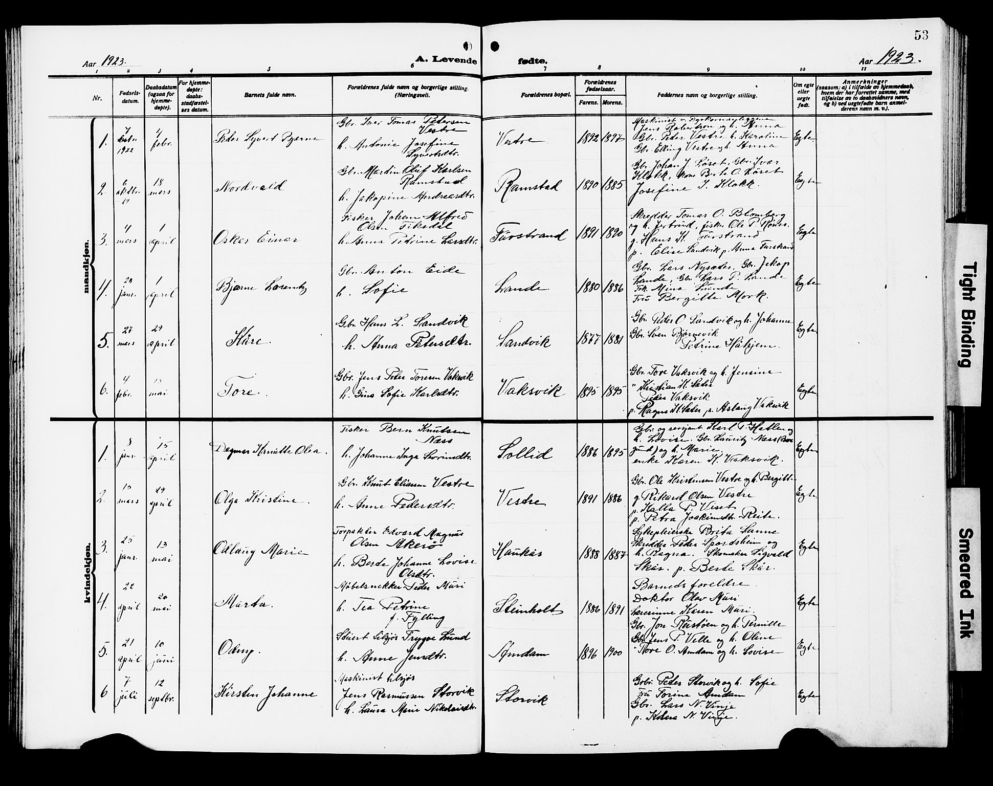 Ministerialprotokoller, klokkerbøker og fødselsregistre - Møre og Romsdal, AV/SAT-A-1454/522/L0328: Parish register (copy) no. 522C07, 1909-1925, p. 53