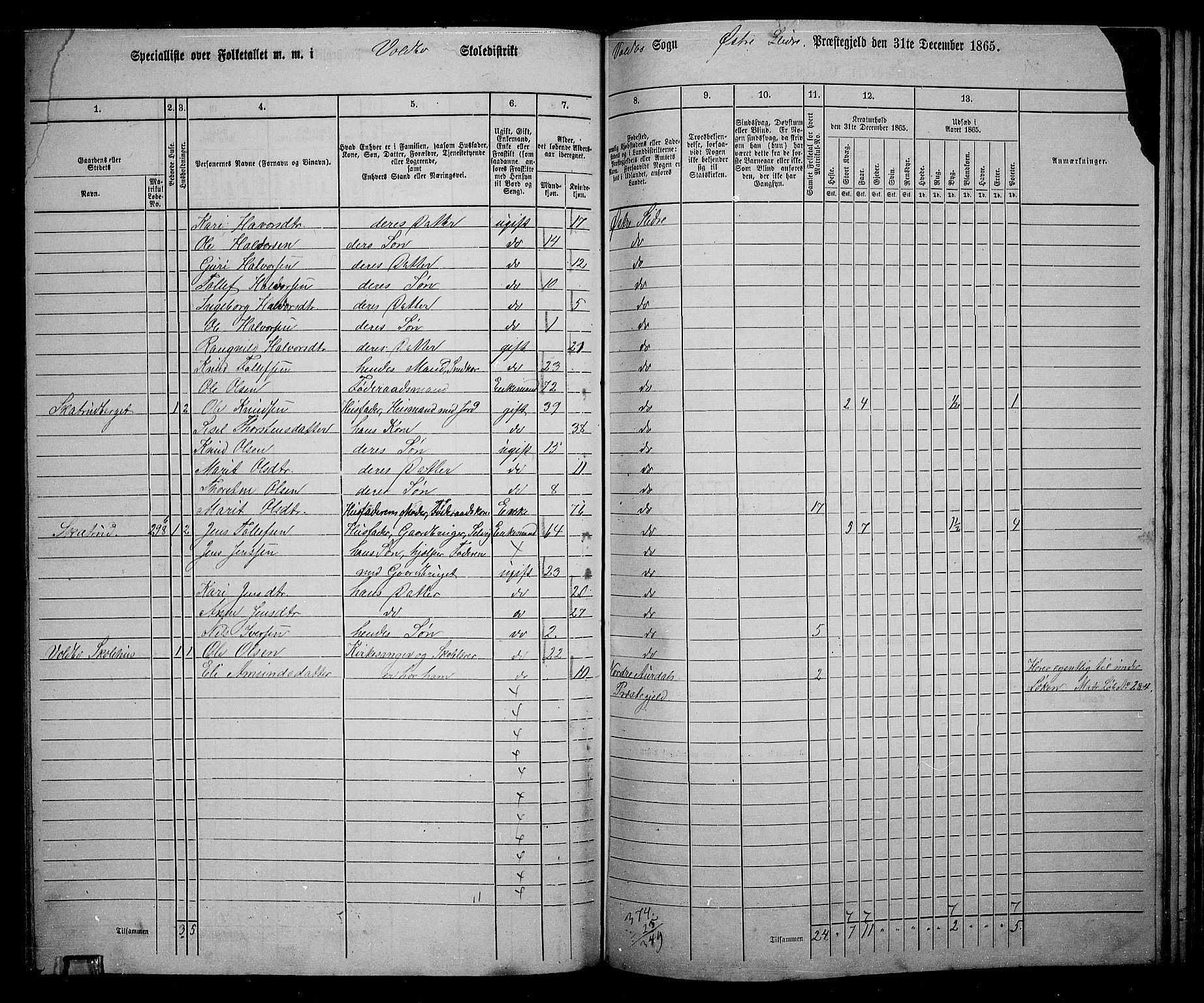 RA, 1865 census for Øystre Slidre, 1865, p. 81