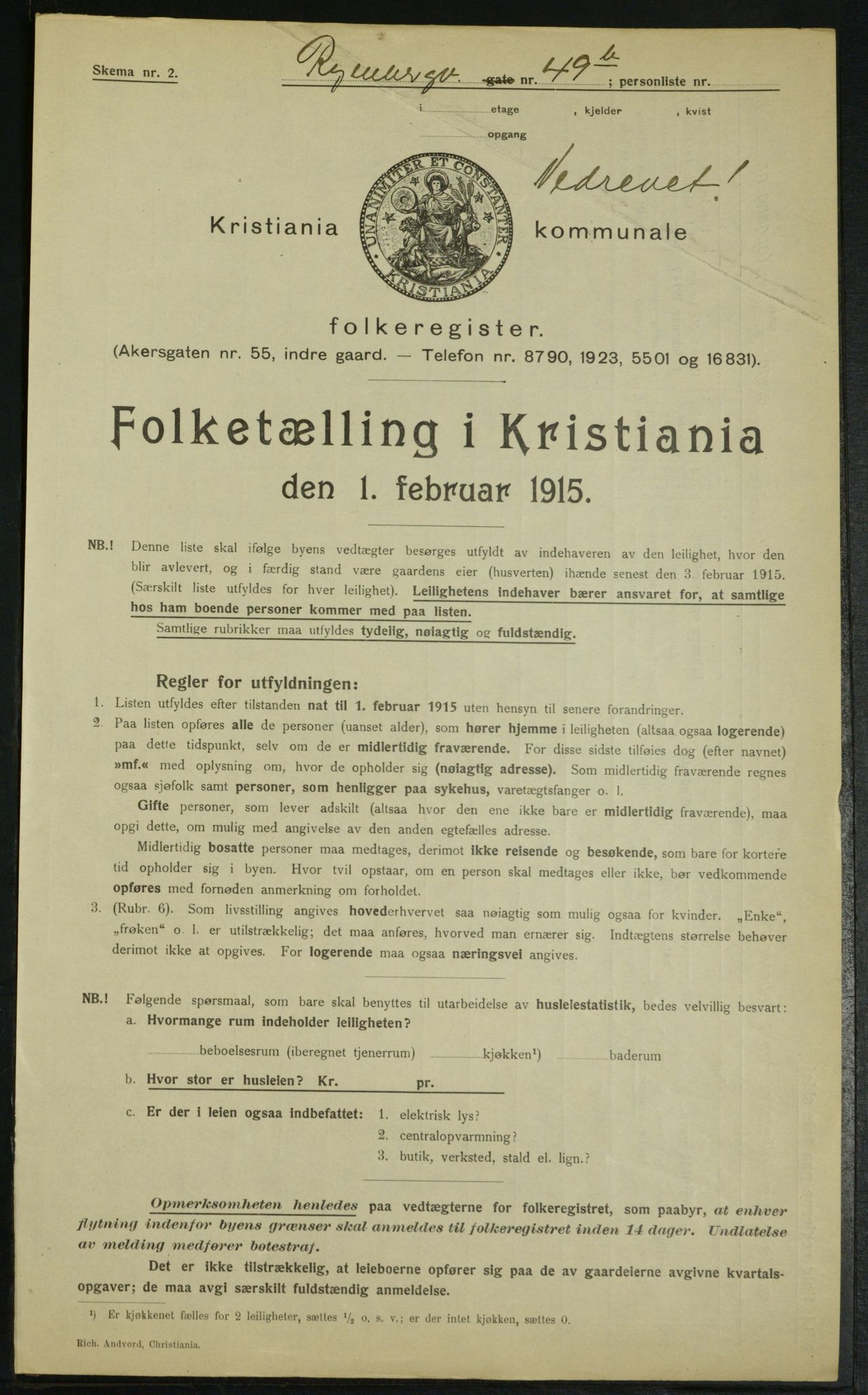 OBA, Municipal Census 1915 for Kristiania, 1915, p. 85539