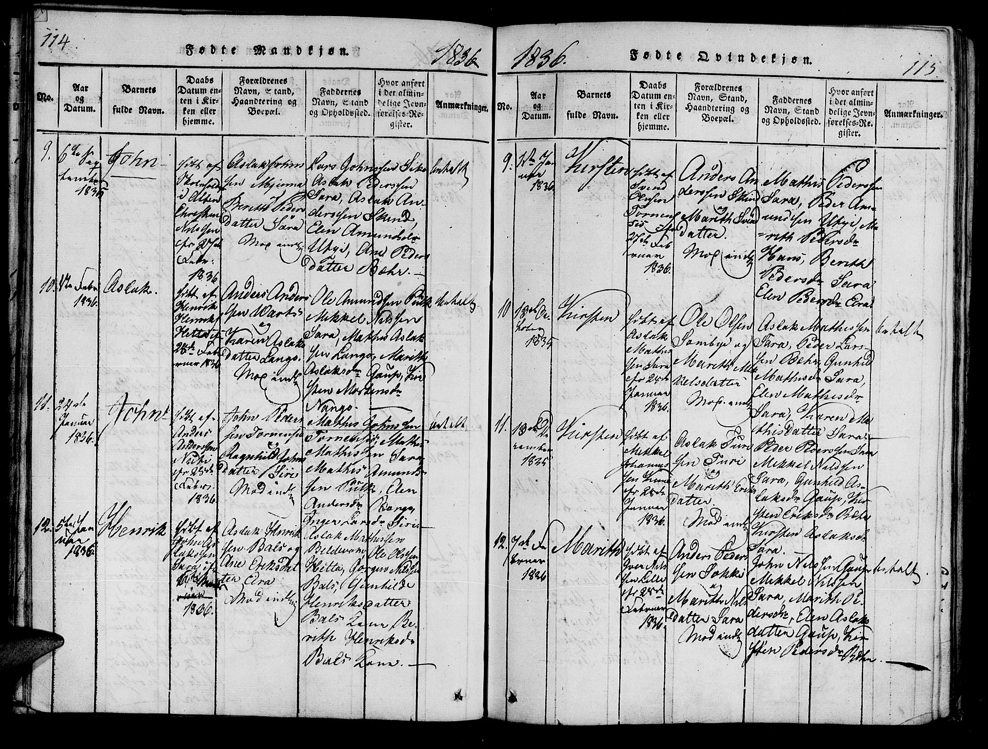 Kistrand/Porsanger sokneprestembete, SATØ/S-1351/H/Ha/L0010.kirke: Parish register (official) no. 10, 1821-1842, p. 114-115
