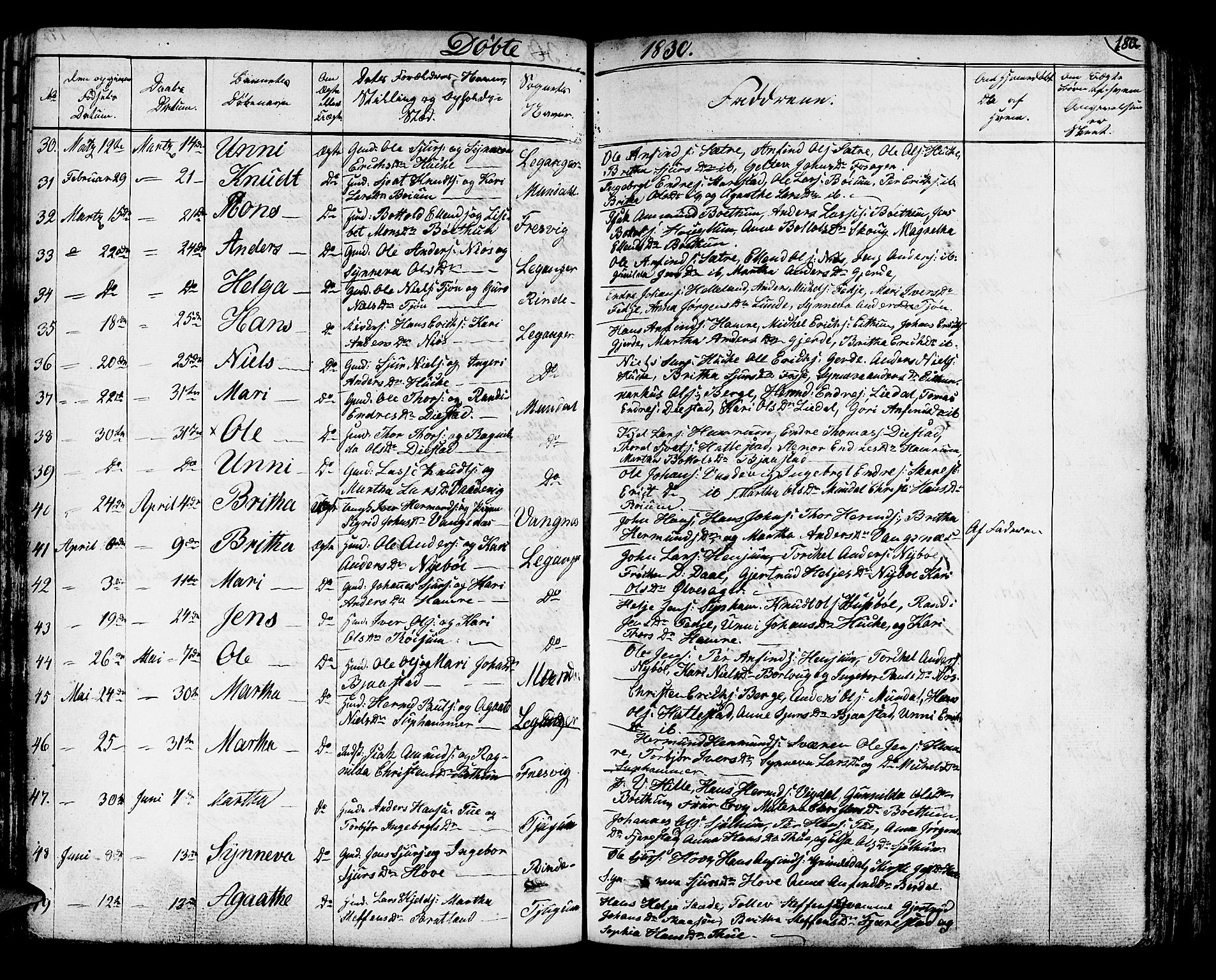 Leikanger sokneprestembete, AV/SAB-A-81001/H/Haa/Haaa/L0006: Parish register (official) no. A 6, 1810-1838, p. 180