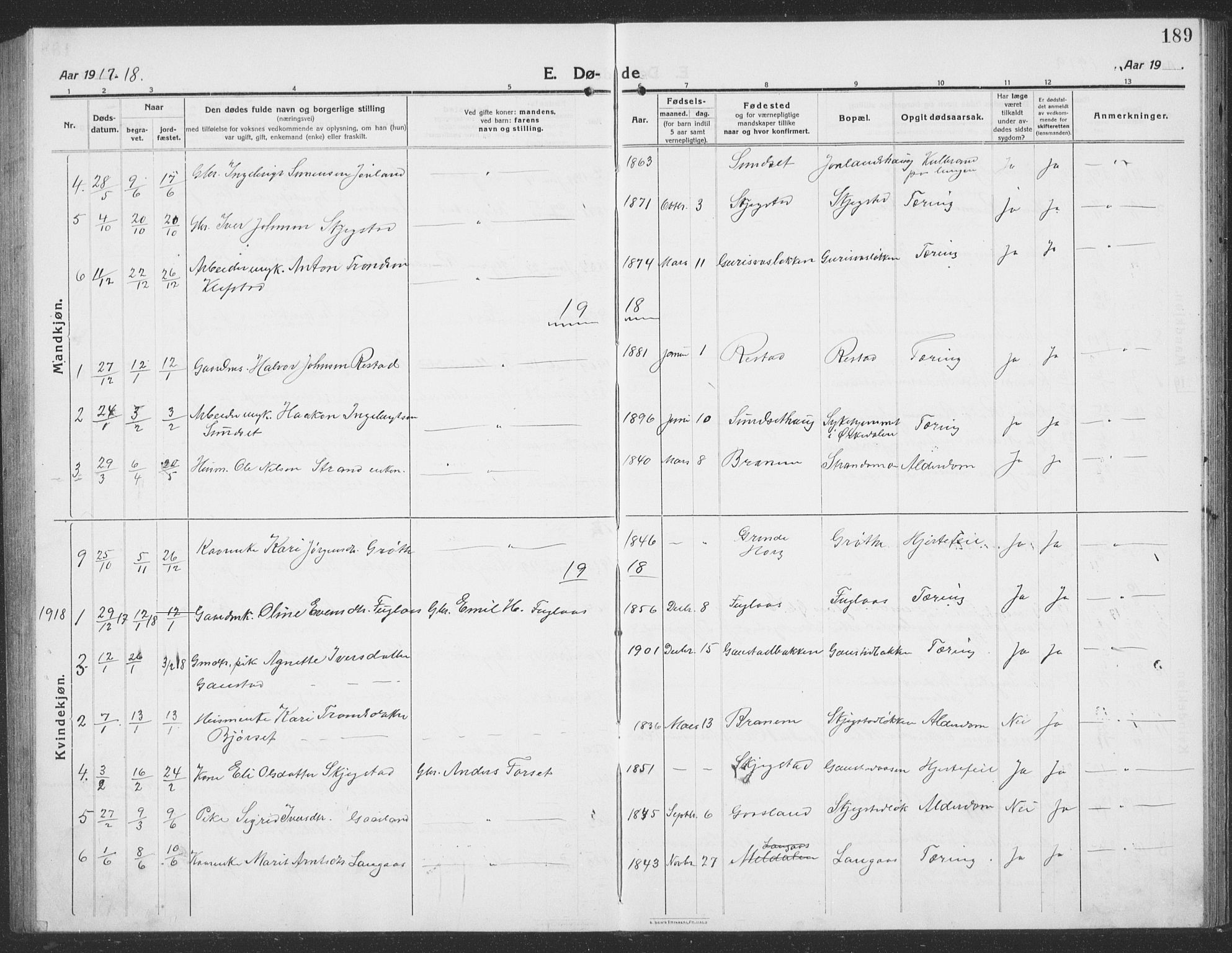 Ministerialprotokoller, klokkerbøker og fødselsregistre - Sør-Trøndelag, SAT/A-1456/694/L1134: Parish register (copy) no. 694C06, 1915-1937, p. 189