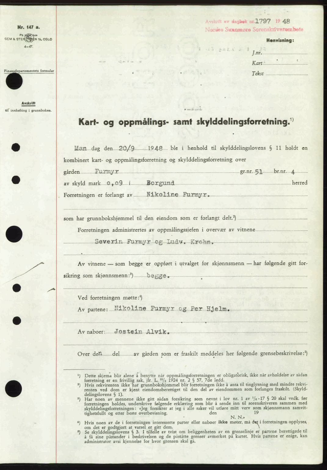 Nordre Sunnmøre sorenskriveri, AV/SAT-A-0006/1/2/2C/2Ca: Mortgage book no. A28, 1948-1948, Diary no: : 1797/1948