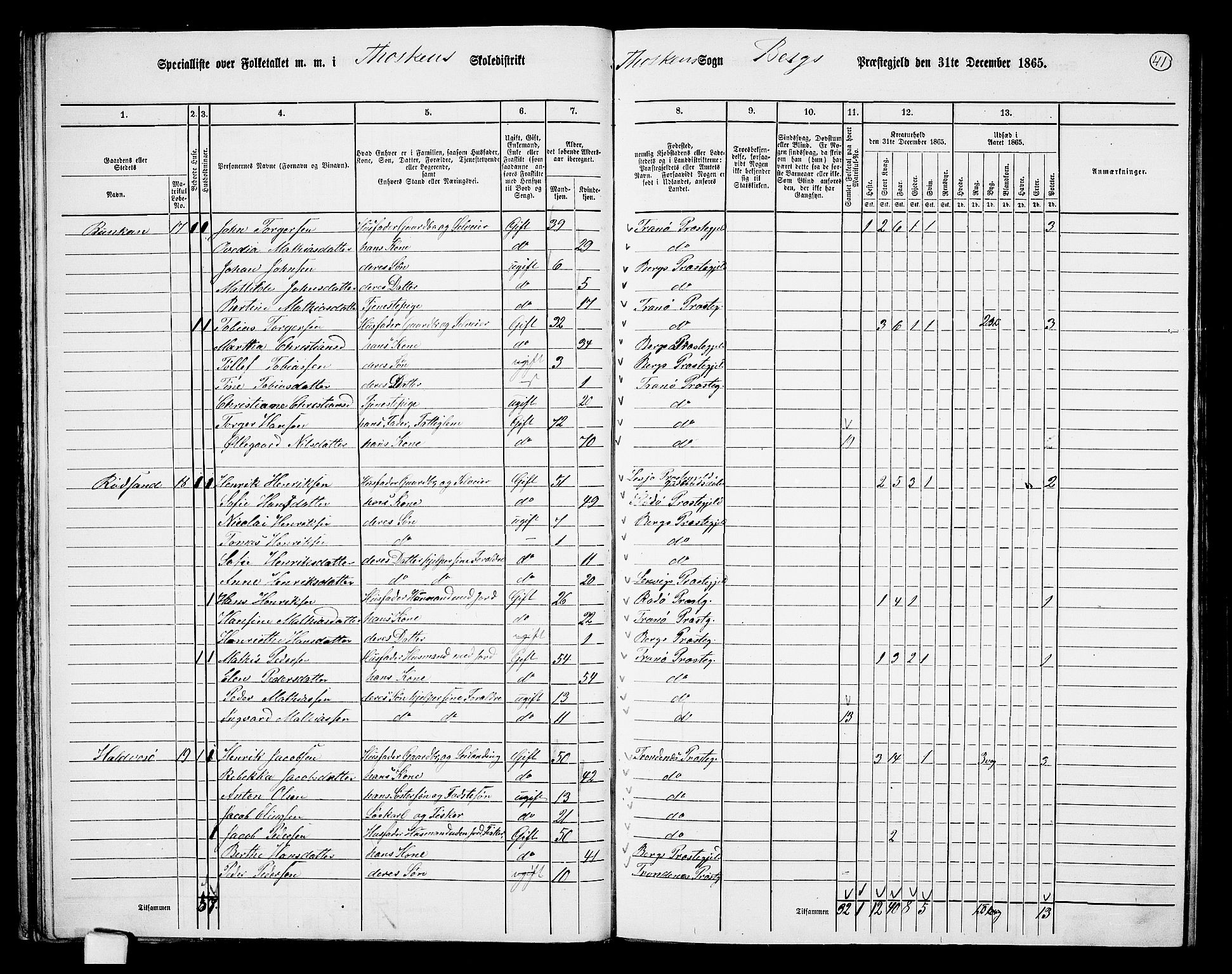 RA, 1865 census for Berg, 1865, p. 41