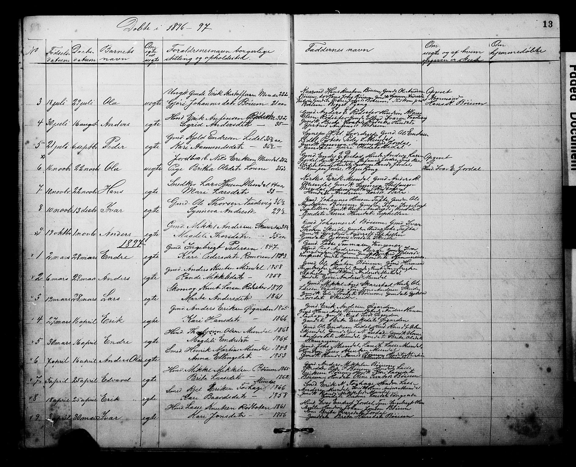 Balestrand sokneprestembete, SAB/A-79601: Parish register (copy) no. B 1A, 1880-1916, p. 13