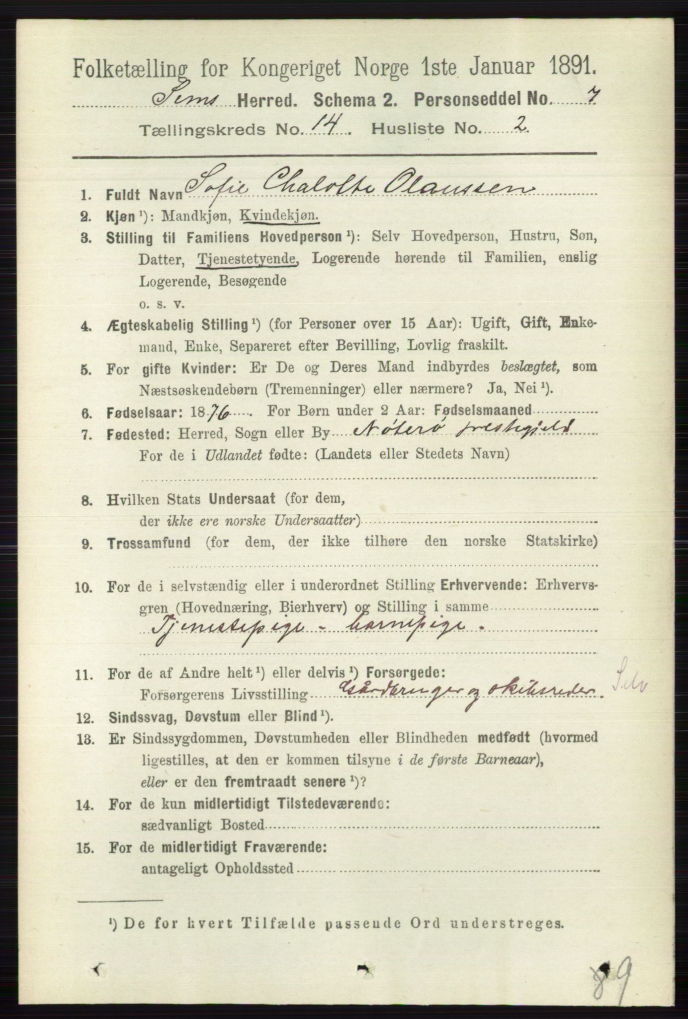 RA, 1891 census for 0721 Sem, 1891, p. 7032