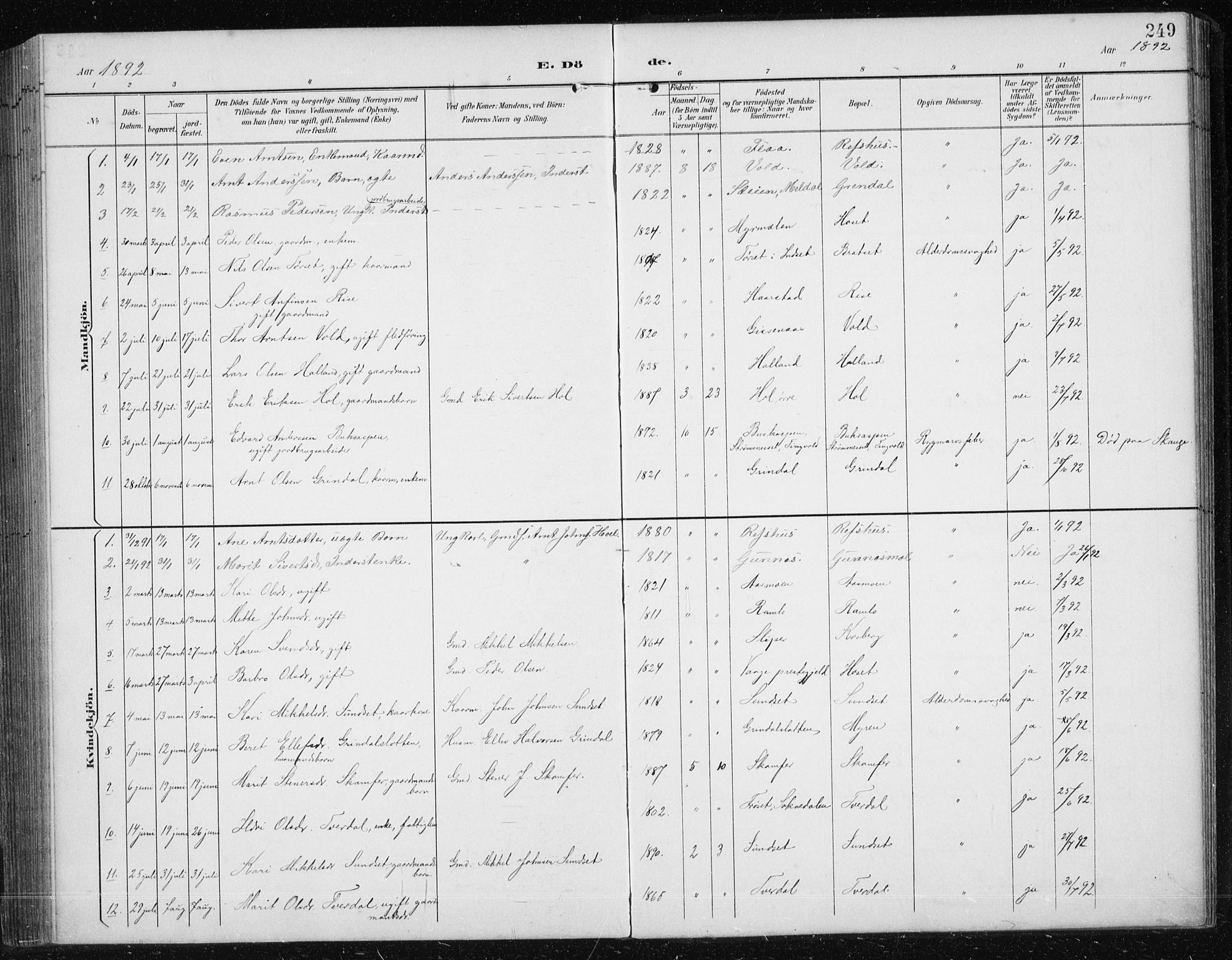 Ministerialprotokoller, klokkerbøker og fødselsregistre - Sør-Trøndelag, SAT/A-1456/674/L0876: Parish register (copy) no. 674C03, 1892-1912, p. 249