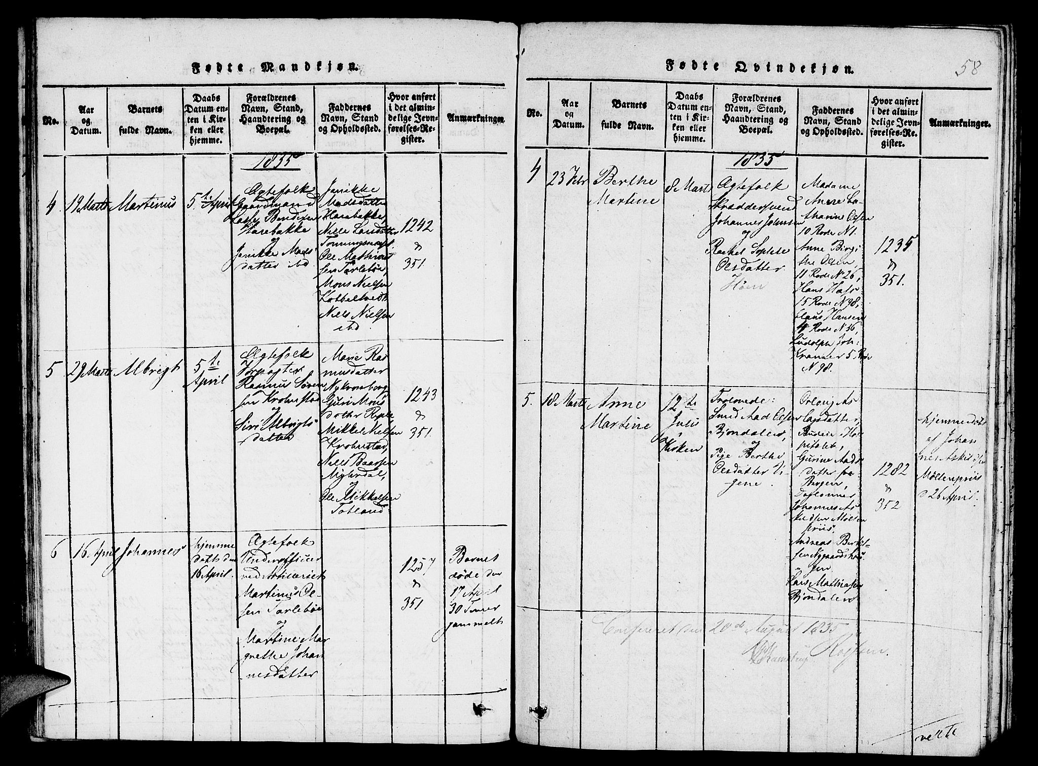 St. Jørgens hospital og Årstad sokneprestembete, AV/SAB-A-99934: Parish register (copy) no. A 1, 1816-1843, p. 58