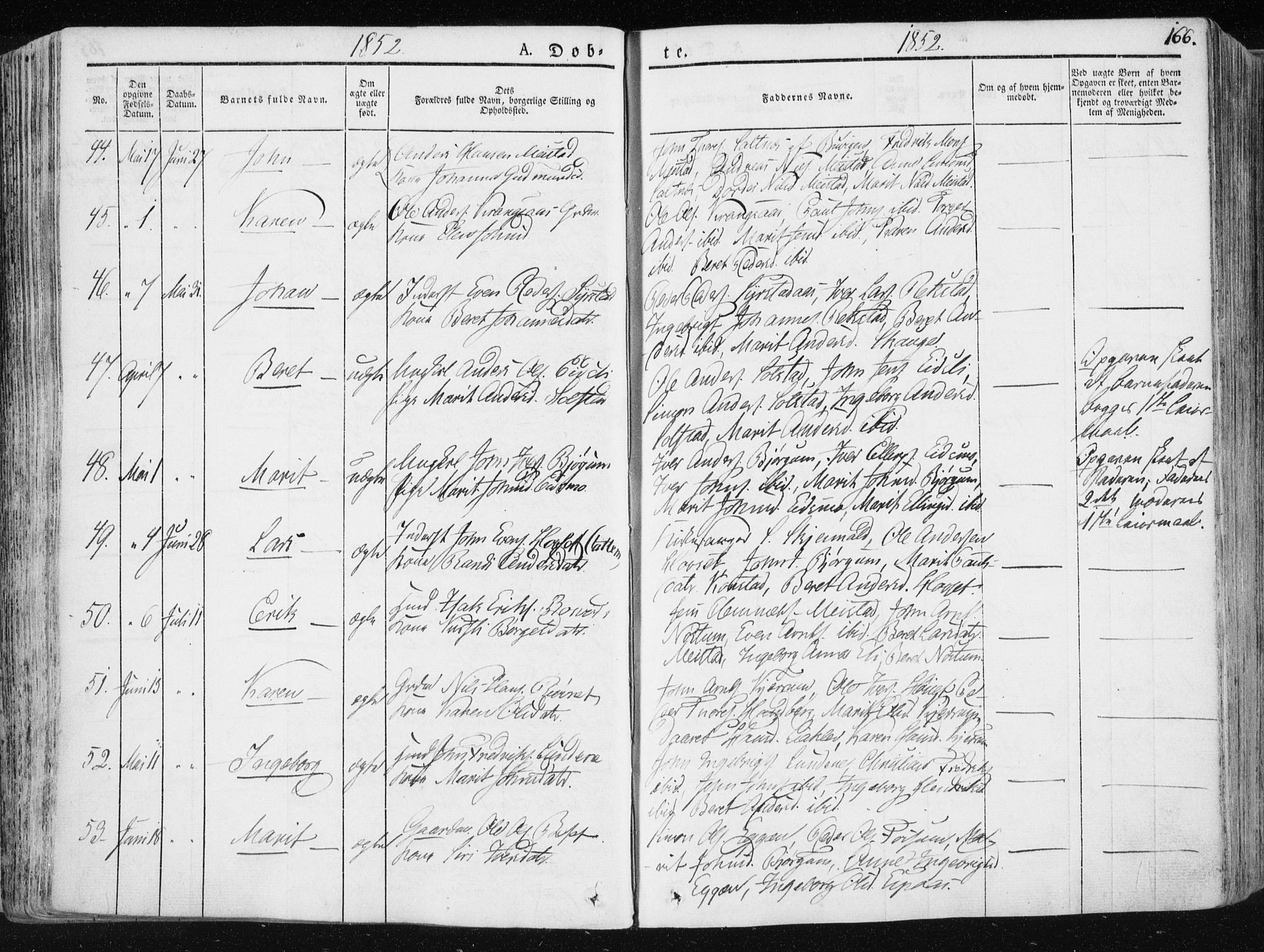 Ministerialprotokoller, klokkerbøker og fødselsregistre - Sør-Trøndelag, AV/SAT-A-1456/665/L0771: Parish register (official) no. 665A06, 1830-1856, p. 166