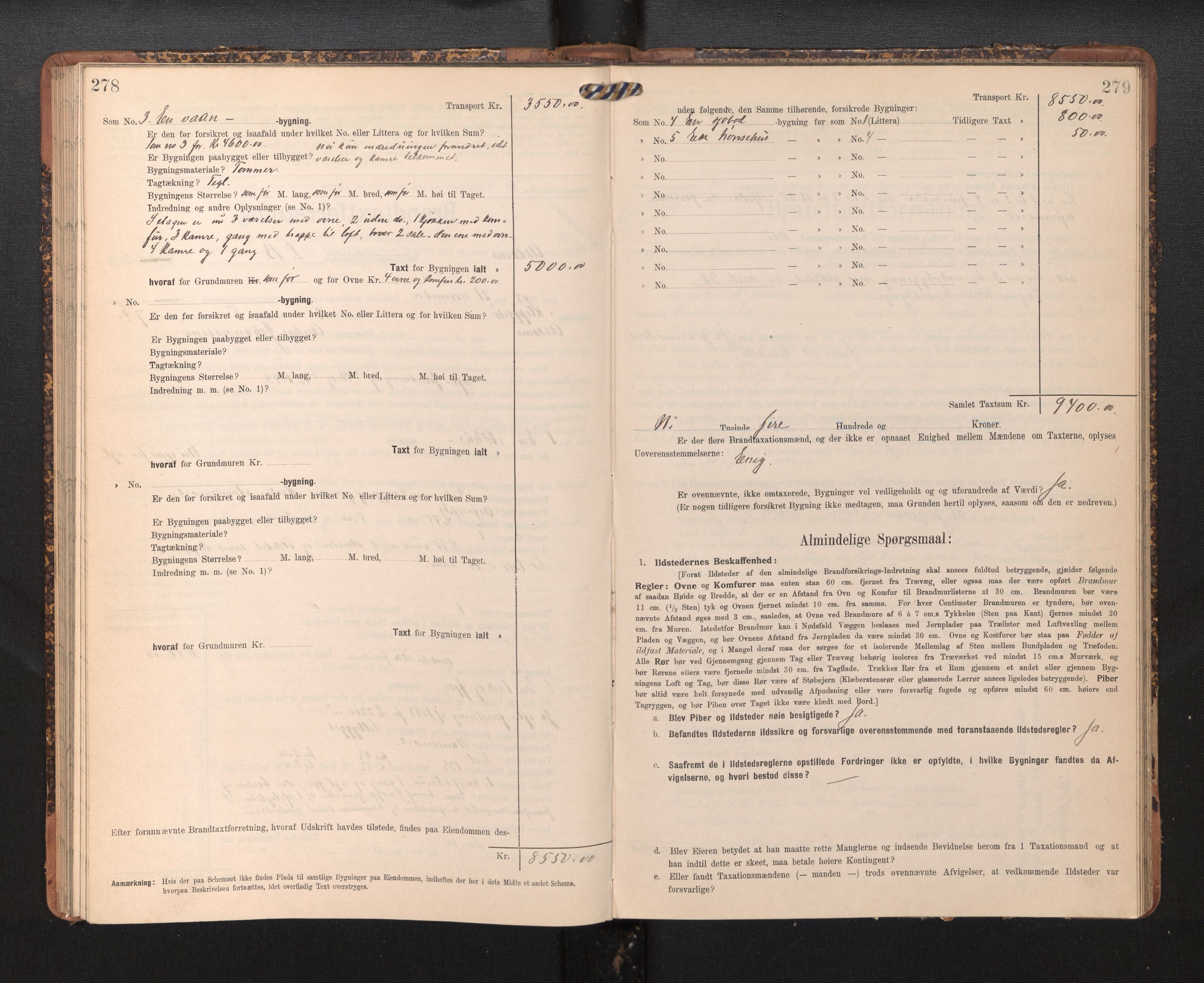 Lensmannen i Askøy, AV/SAB-A-31001/0012/L0005: Branntakstprotokoll, skjematakst, 1907-1915, p. 278-279