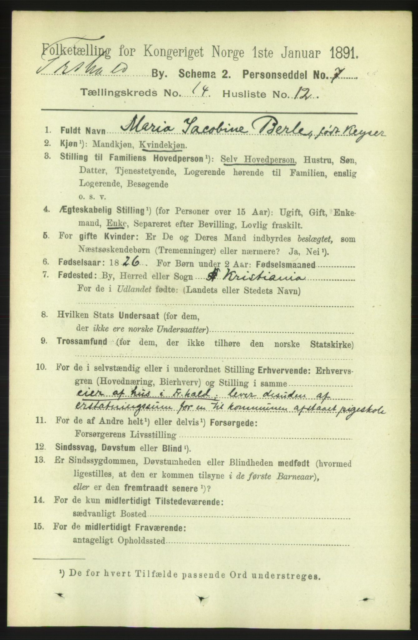 RA, 1891 census for 0101 Fredrikshald, 1891, p. 9197