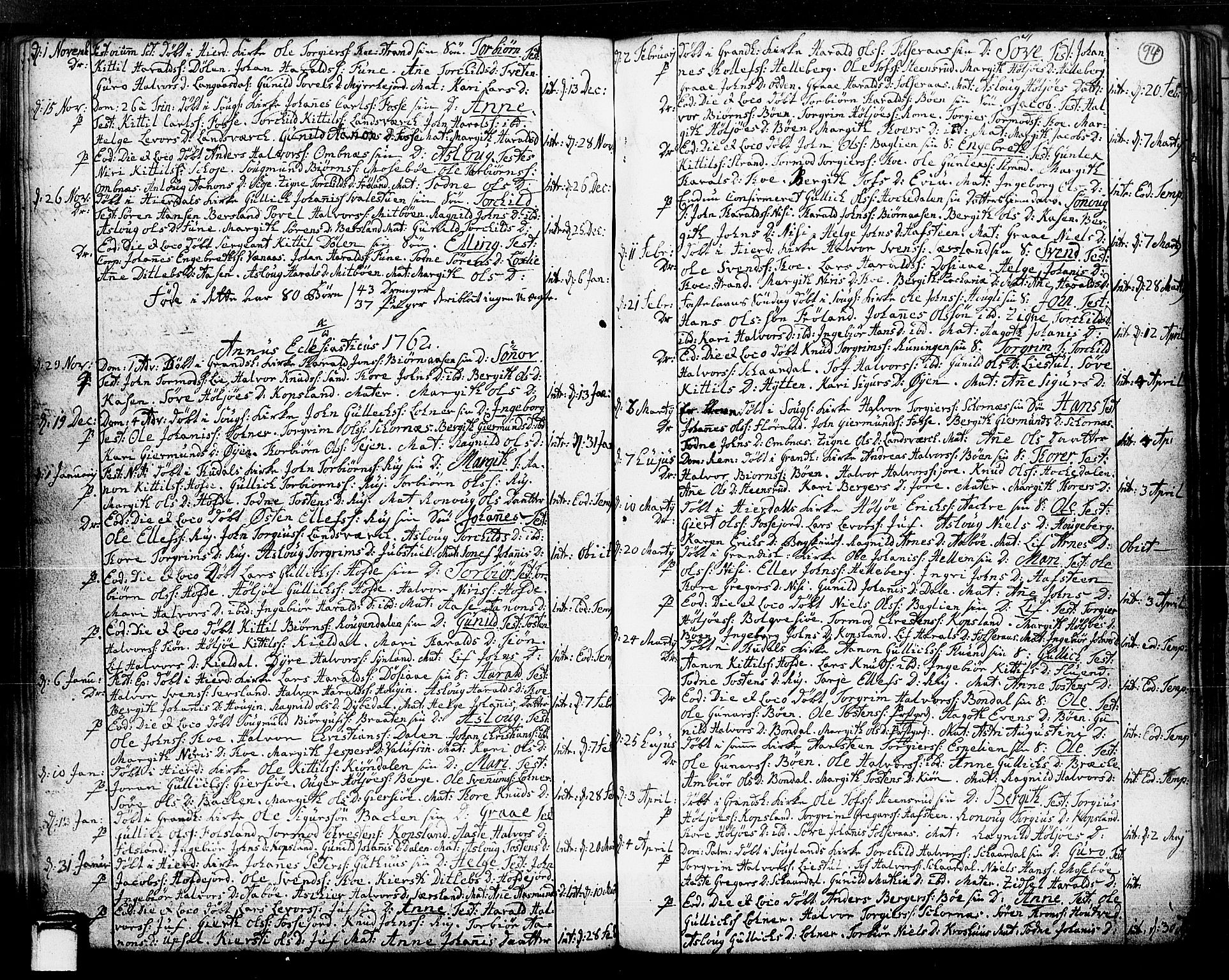 Hjartdal kirkebøker, SAKO/A-270/F/Fa/L0003: Parish register (official) no. I 3, 1727-1775, p. 94