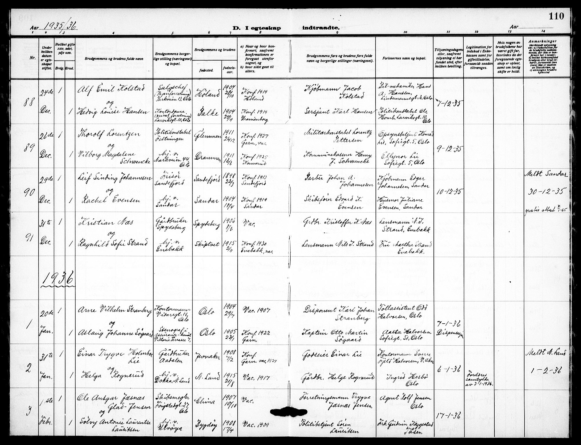 Garnisonsmenigheten Kirkebøker, SAO/A-10846/F/Fa/L0019: Parish register (official) no. 19, 1928-1938, p. 110