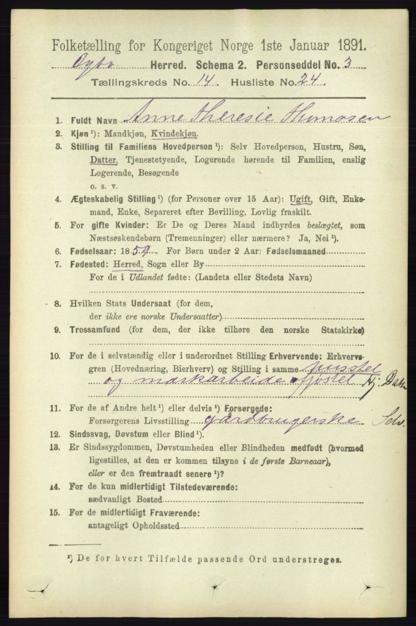 RA, 1891 census for 0915 Dypvåg, 1891, p. 5885