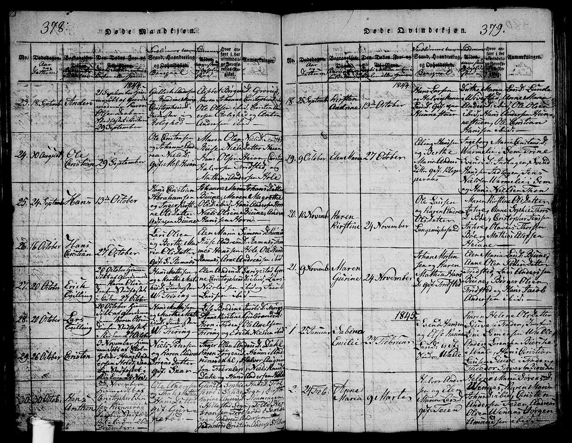 Ramnes kirkebøker, SAKO/A-314/G/Ga/L0001: Parish register (copy) no. I 1, 1813-1847, p. 378-379