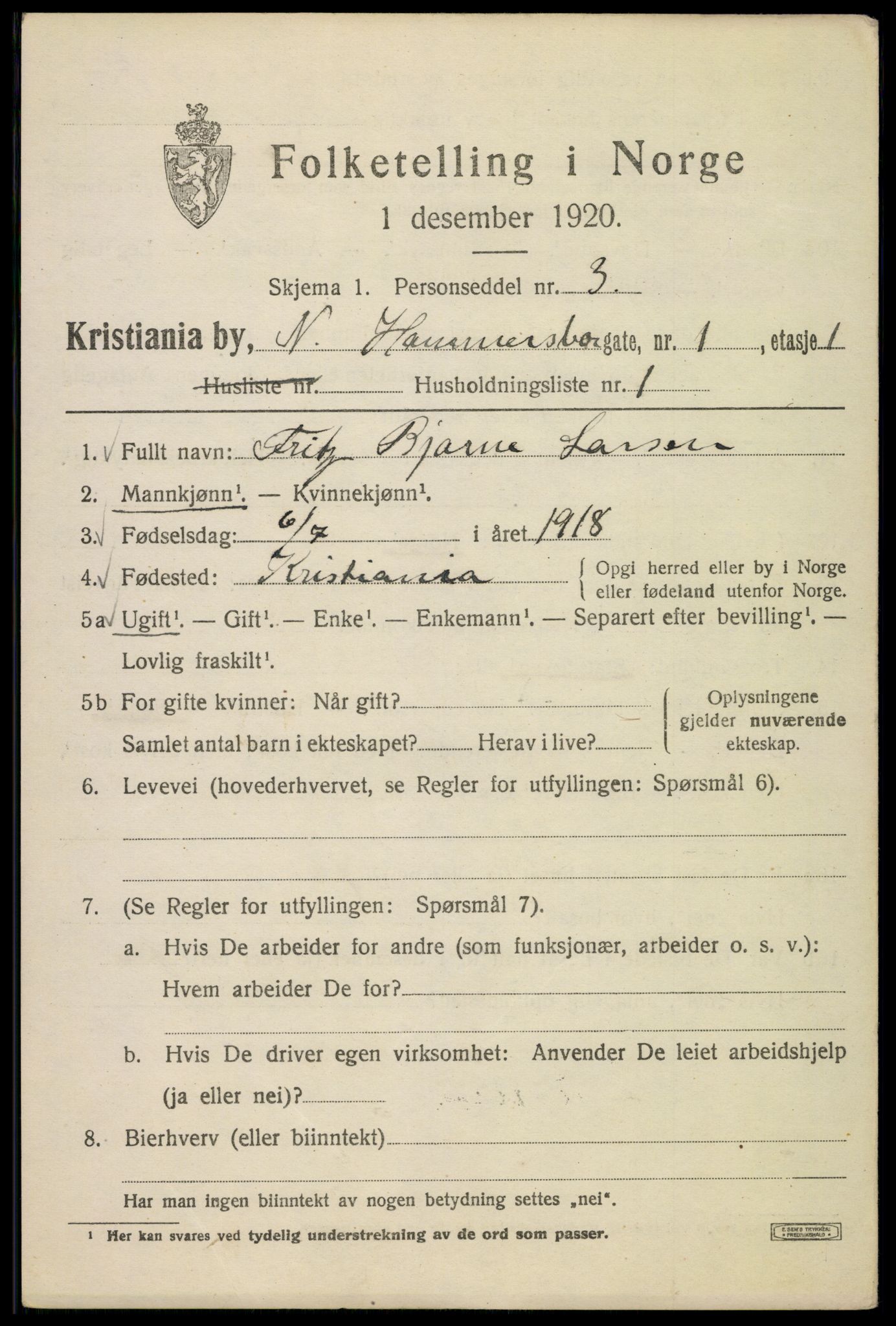 SAO, 1920 census for Kristiania, 1920, p. 409507