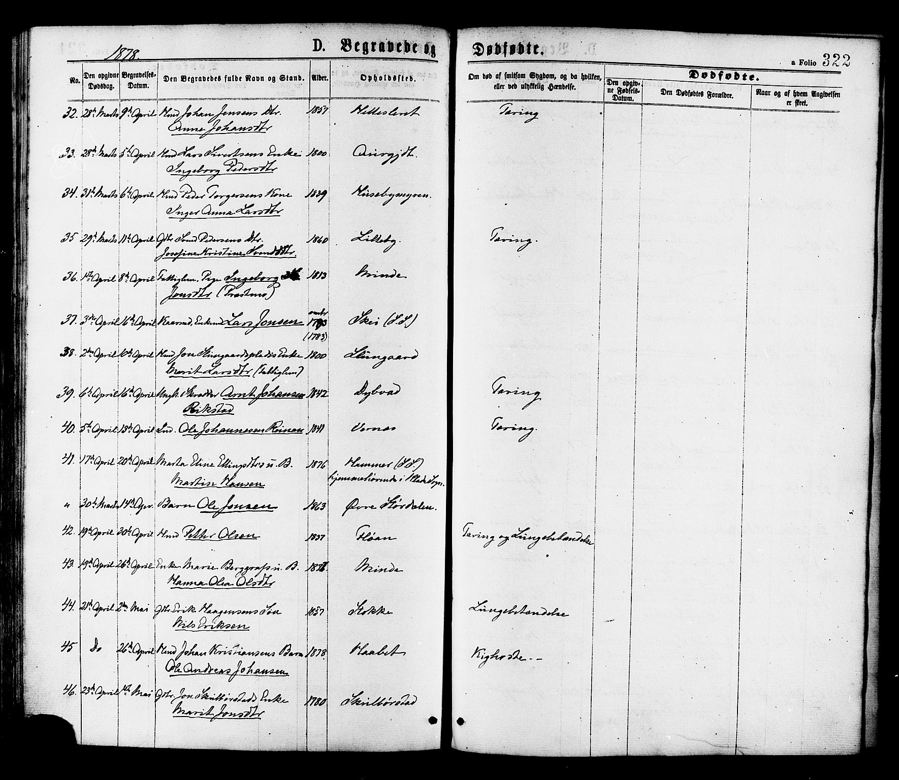 Ministerialprotokoller, klokkerbøker og fødselsregistre - Nord-Trøndelag, SAT/A-1458/709/L0076: Parish register (official) no. 709A16, 1871-1879, p. 322