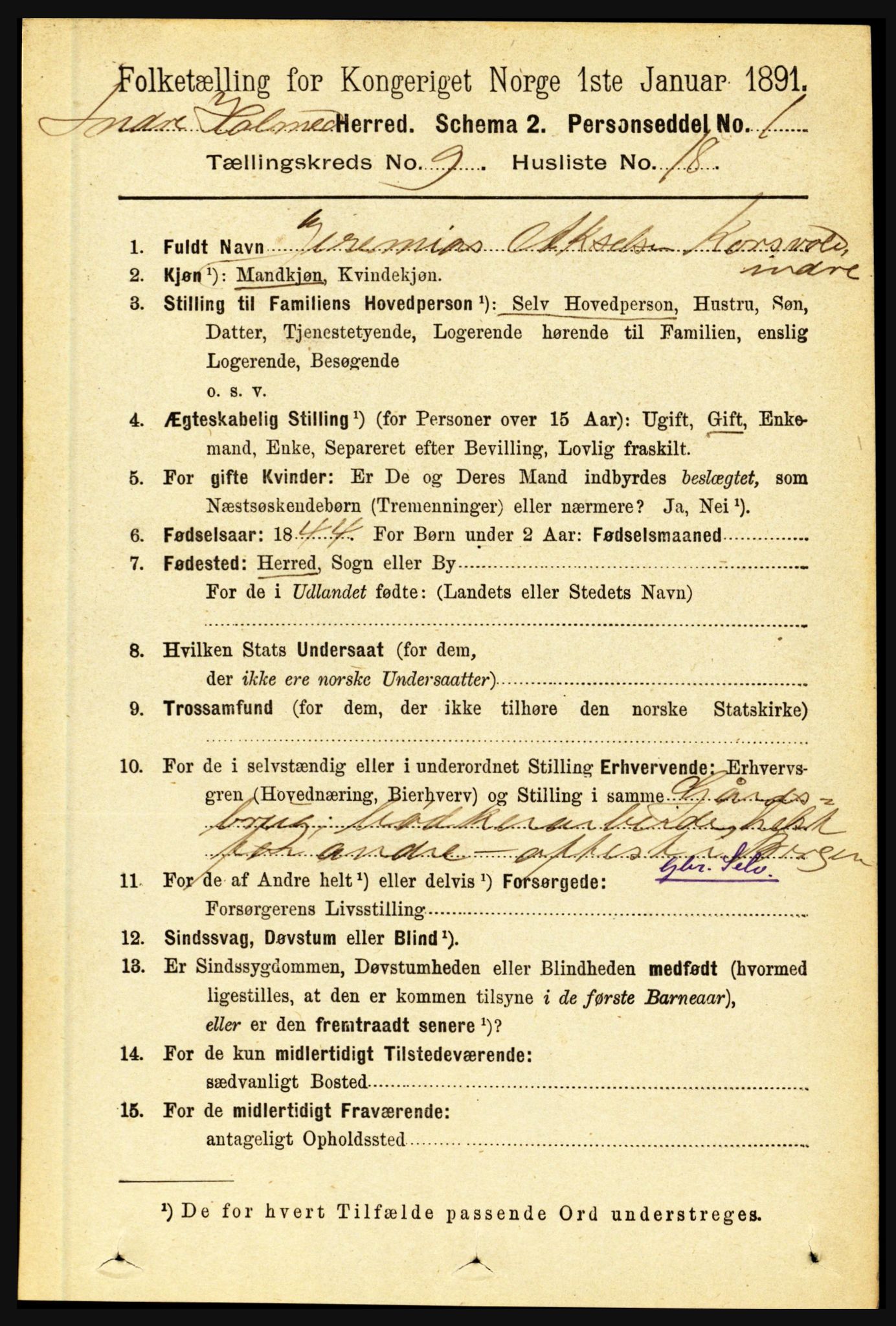 RA, 1891 census for 1430 Indre Holmedal, 1891, p. 4164