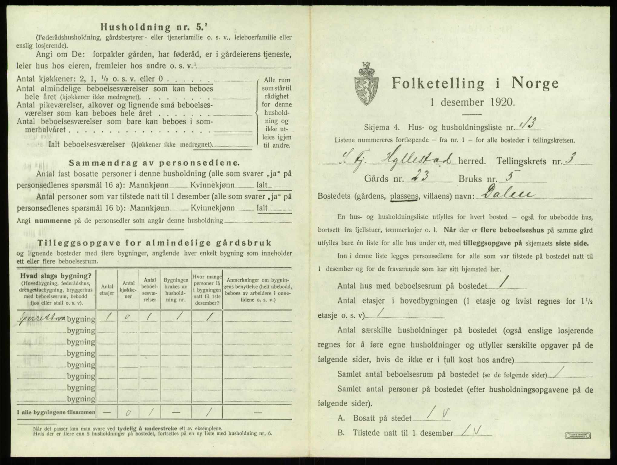 SAB, 1920 census for Hyllestad, 1920, p. 203