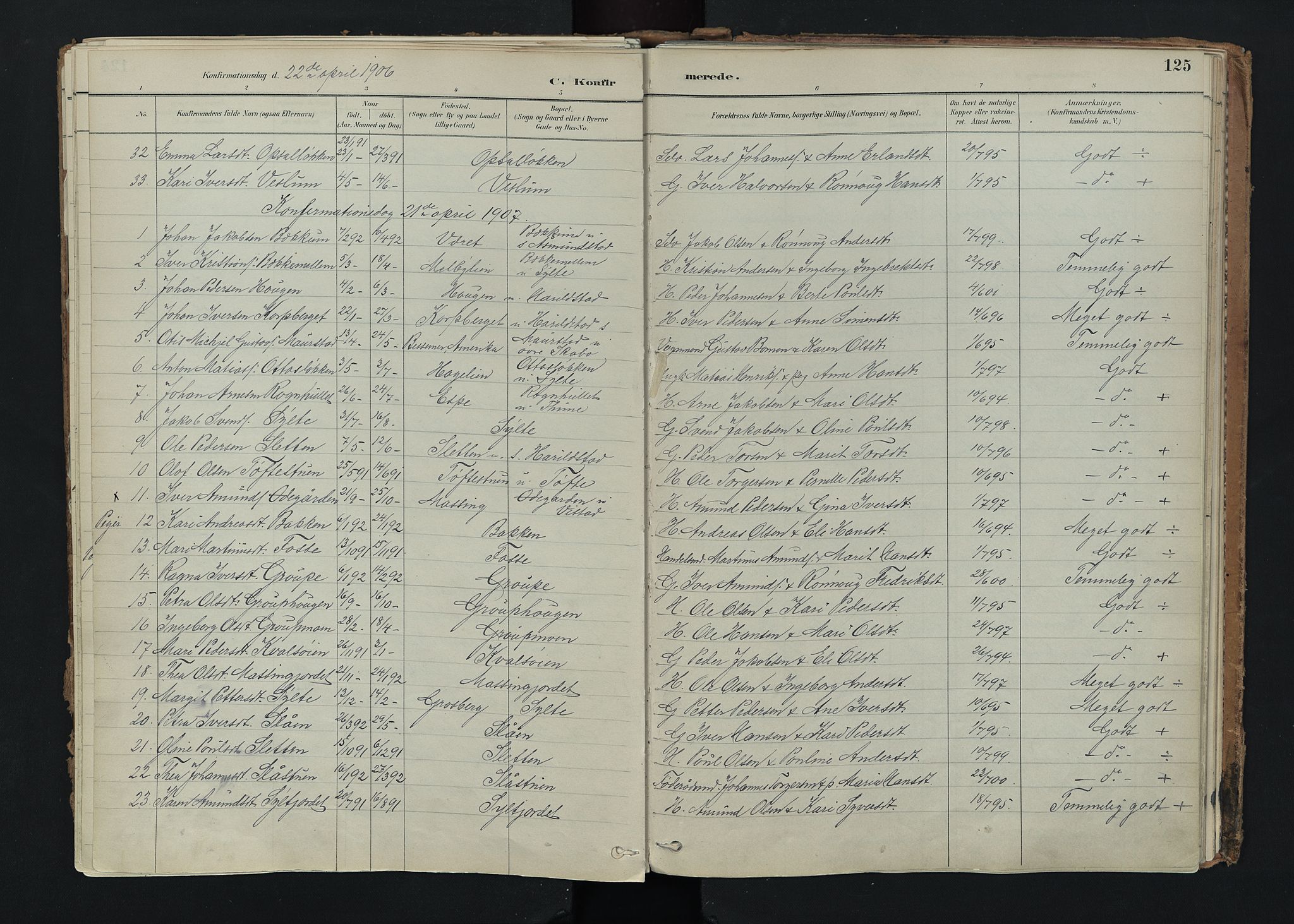 Nord-Fron prestekontor, SAH/PREST-080/H/Ha/Haa/L0005: Parish register (official) no. 5, 1884-1914, p. 125