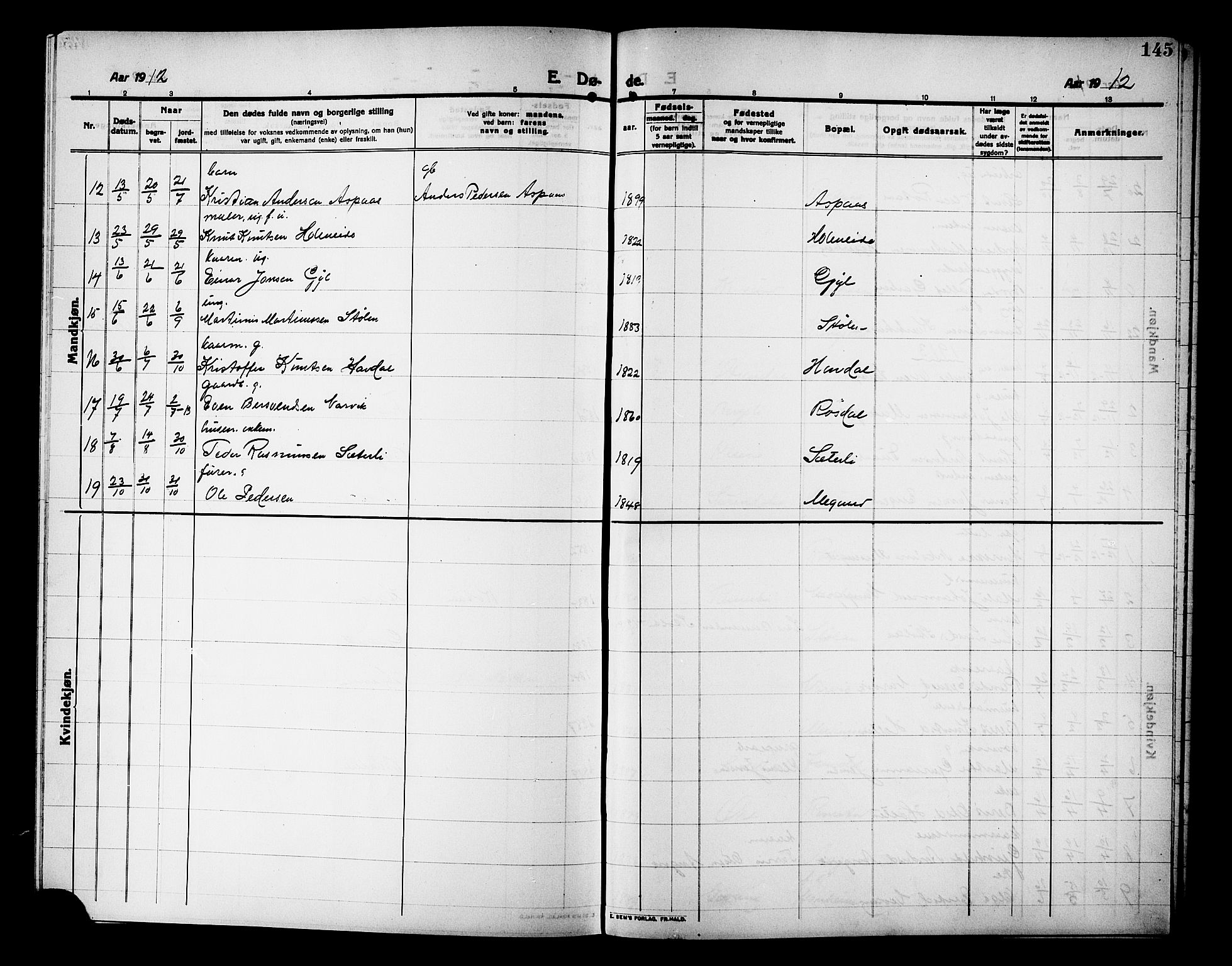 Ministerialprotokoller, klokkerbøker og fødselsregistre - Møre og Romsdal, AV/SAT-A-1454/586/L0993: Parish register (copy) no. 586C04, 1910-1918, p. 145