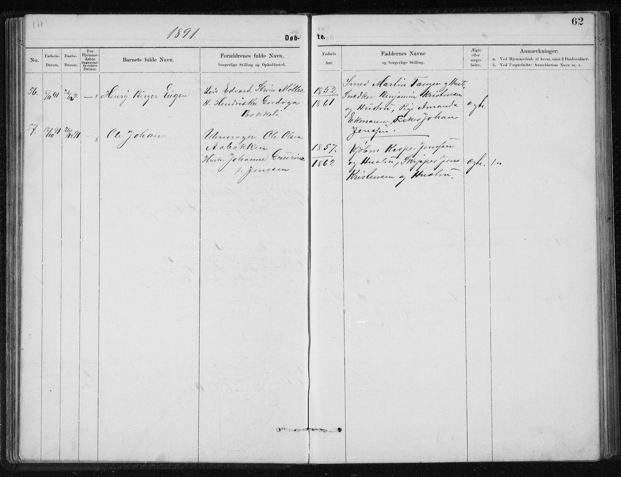 Ministerialprotokoller, klokkerbøker og fødselsregistre - Nordland, AV/SAT-A-1459/801/L0032: Parish register (copy) no. 801C07, 1889-1897, p. 62