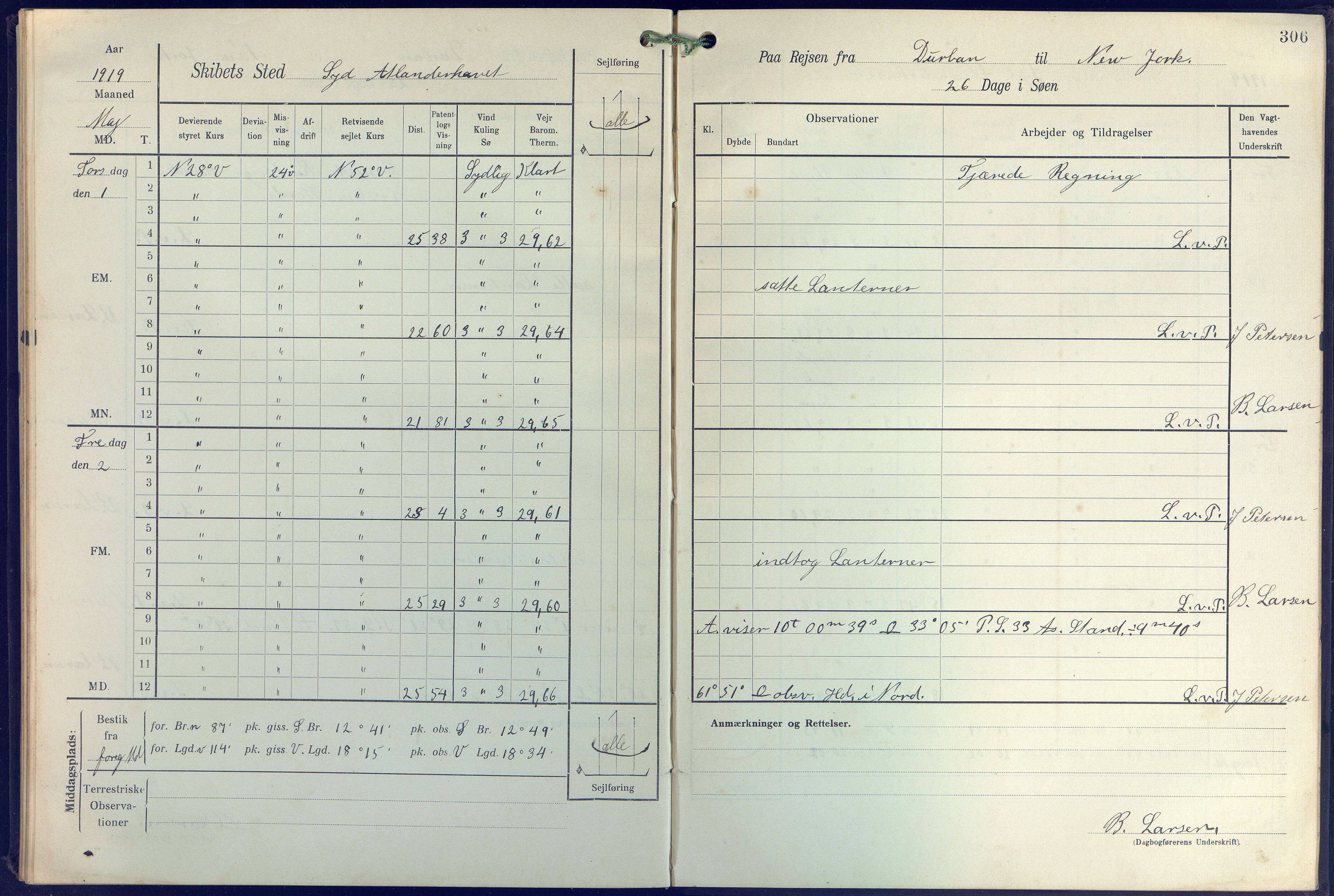 Fartøysarkivet, AAKS/PA-1934/F/L0271: Pehr Ugland (bark), 1917-1919, p. 306