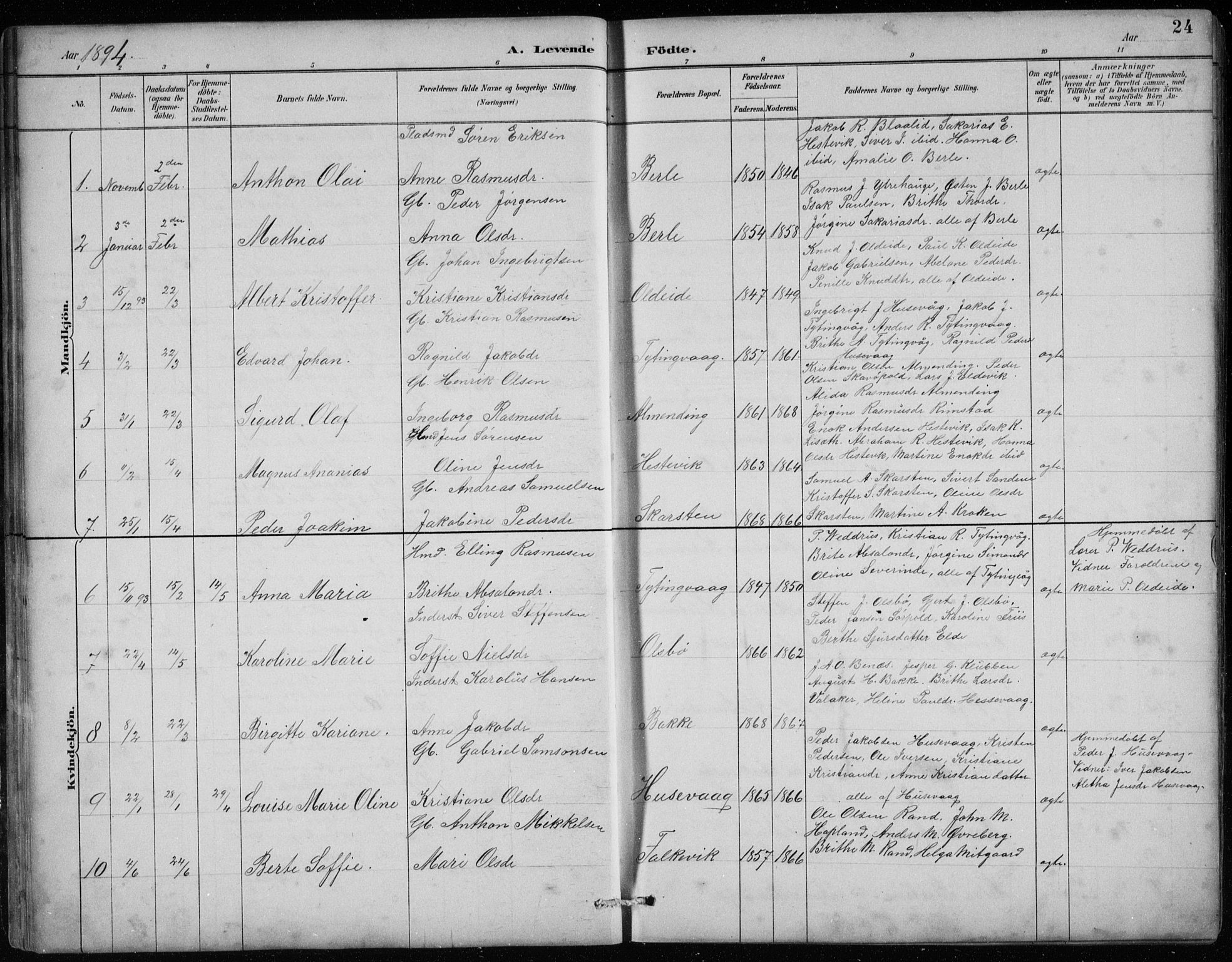 Davik sokneprestembete, AV/SAB-A-79701/H/Hab/Habc/L0002: Parish register (copy) no. C 2, 1889-1906, p. 24