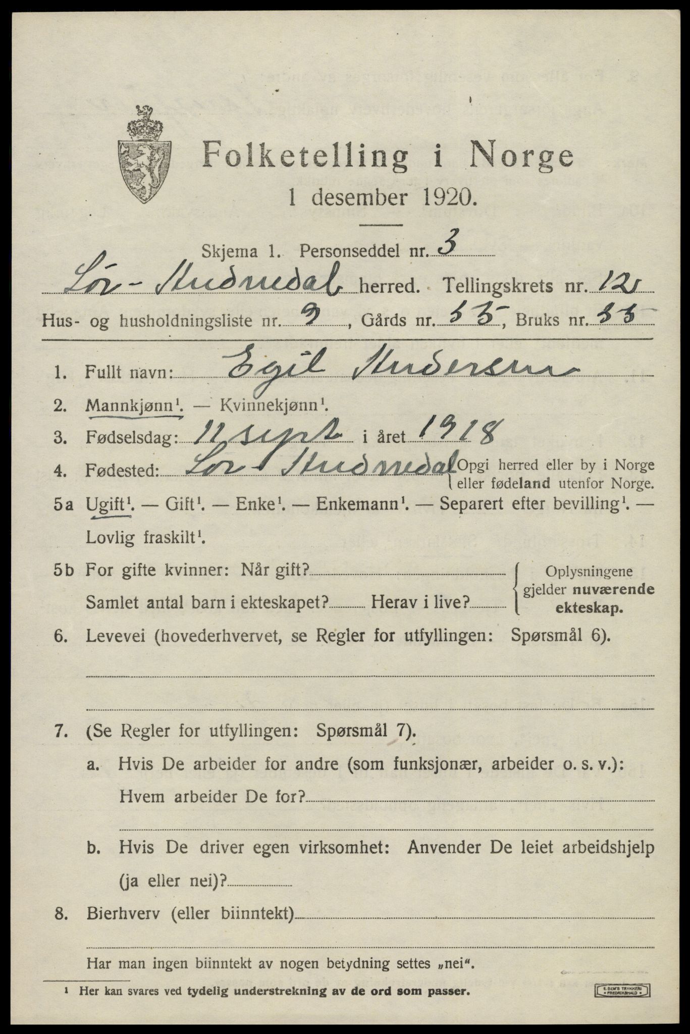 SAK, 1920 census for Sør-Audnedal, 1920, p. 4579