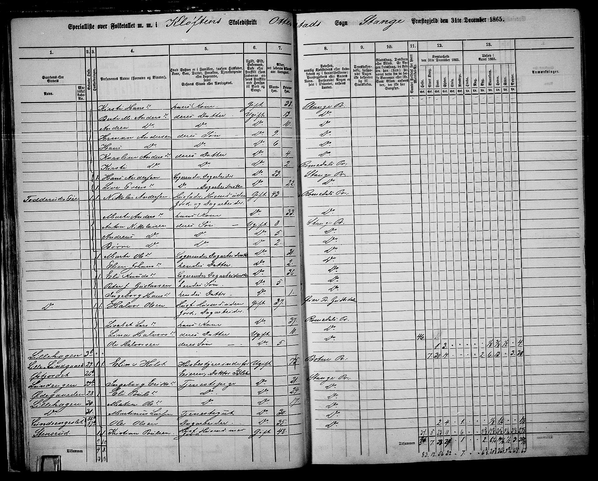 RA, 1865 census for Stange, 1865, p. 37