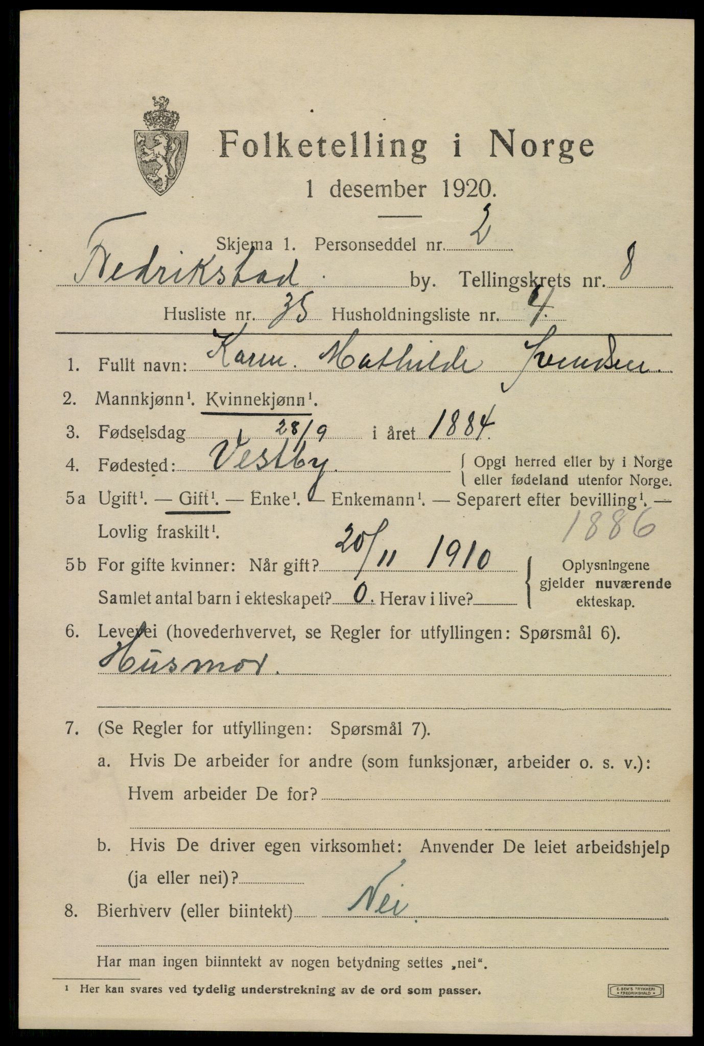 SAO, 1920 census for Fredrikstad, 1920, p. 24157