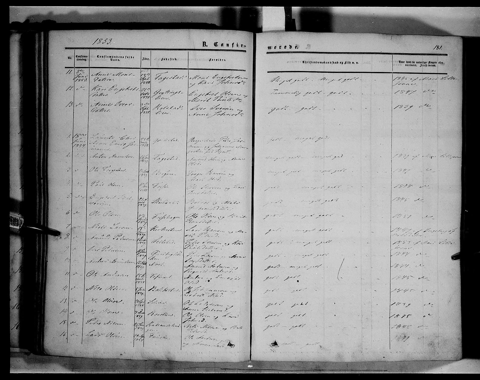 Sør-Fron prestekontor, SAH/PREST-010/H/Ha/Haa/L0001: Parish register (official) no. 1, 1849-1863, p. 181