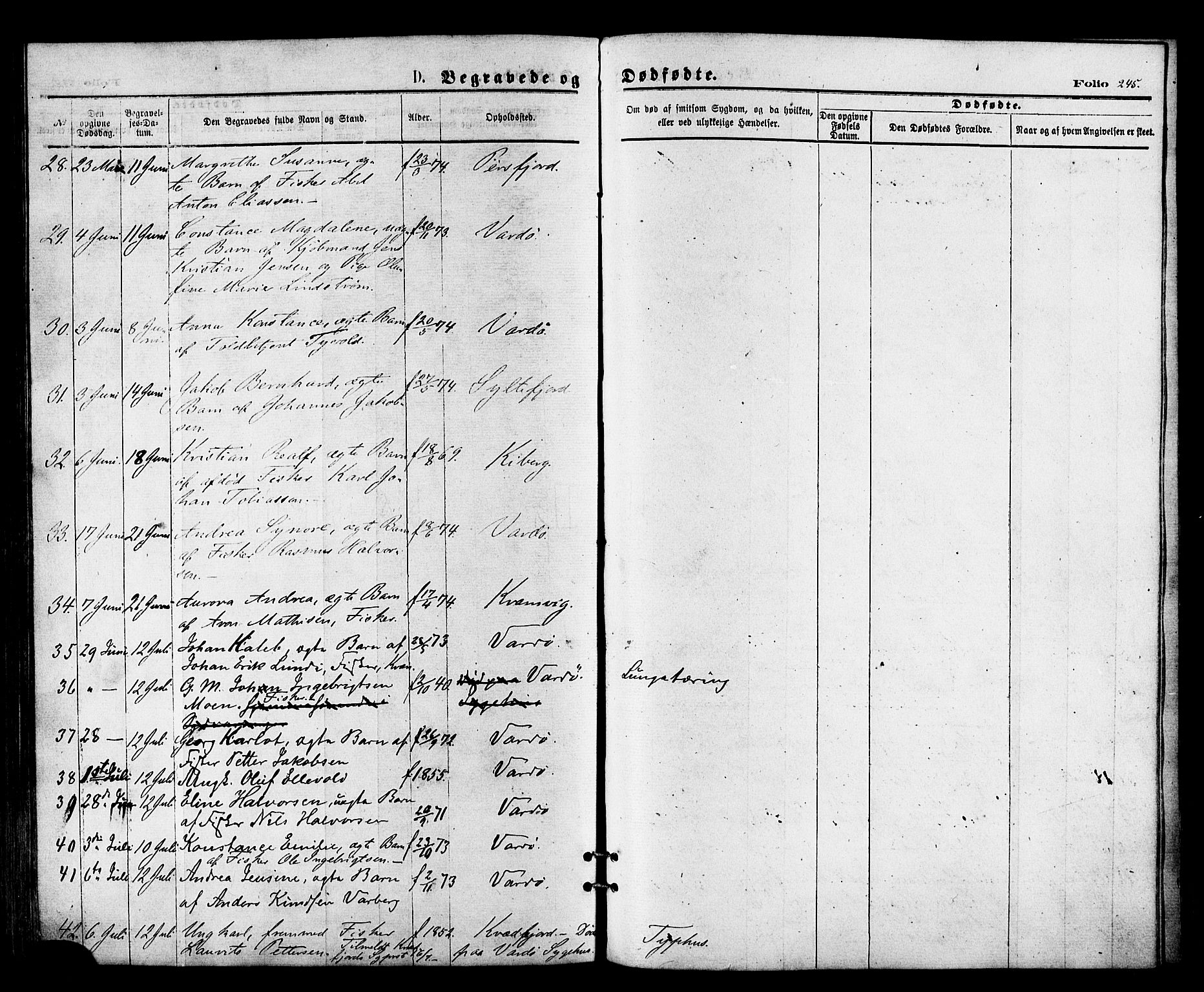 Vardø sokneprestkontor, AV/SATØ-S-1332/H/Ha/L0005kirke: Parish register (official) no. 5, 1872-1878, p. 245