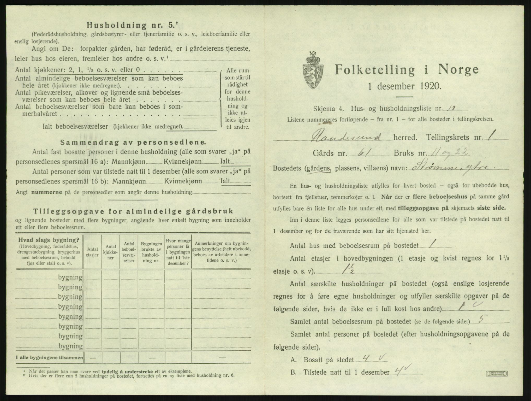SAK, 1920 census for Randesund, 1920, p. 66