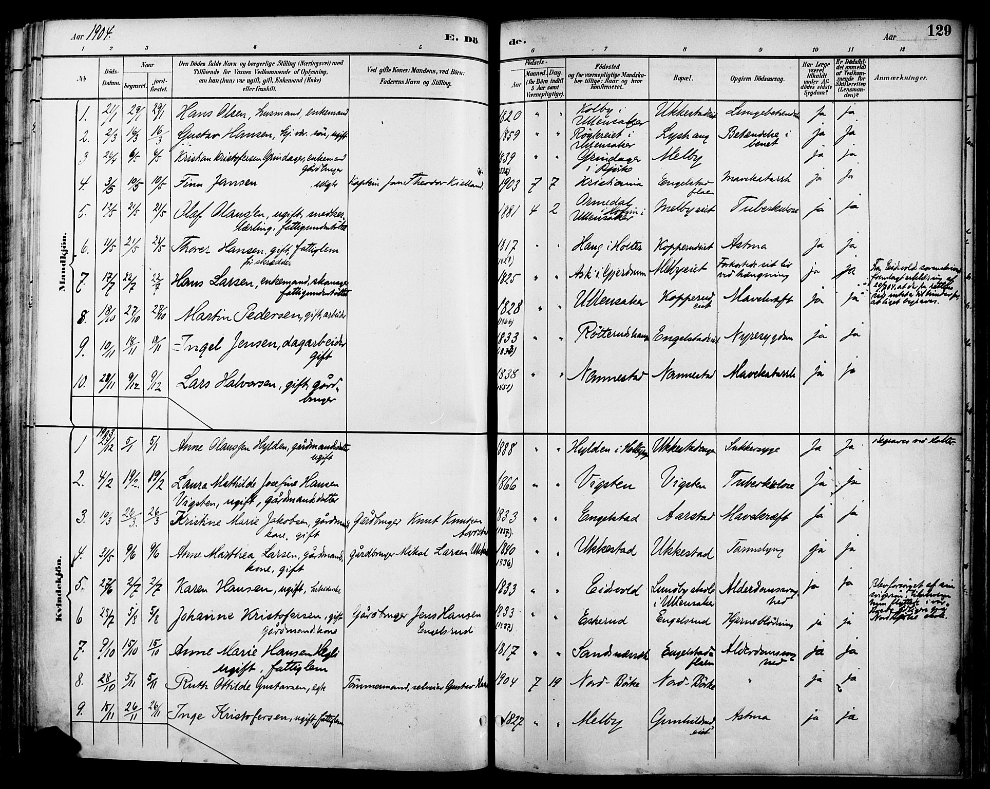 Nannestad prestekontor Kirkebøker, SAO/A-10414a/F/Fa/L0015: Parish register (official) no. I 15, 1891-1905, p. 129