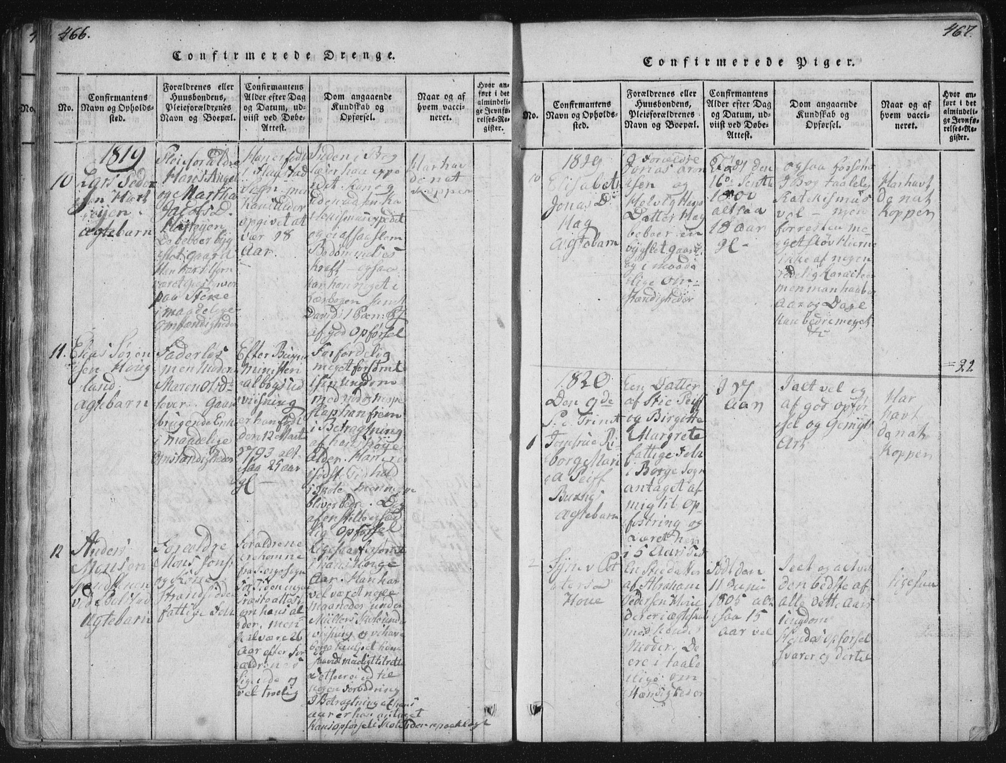 Ministerialprotokoller, klokkerbøker og fødselsregistre - Nordland, AV/SAT-A-1459/881/L1164: Parish register (copy) no. 881C01, 1818-1853, p. 466-467