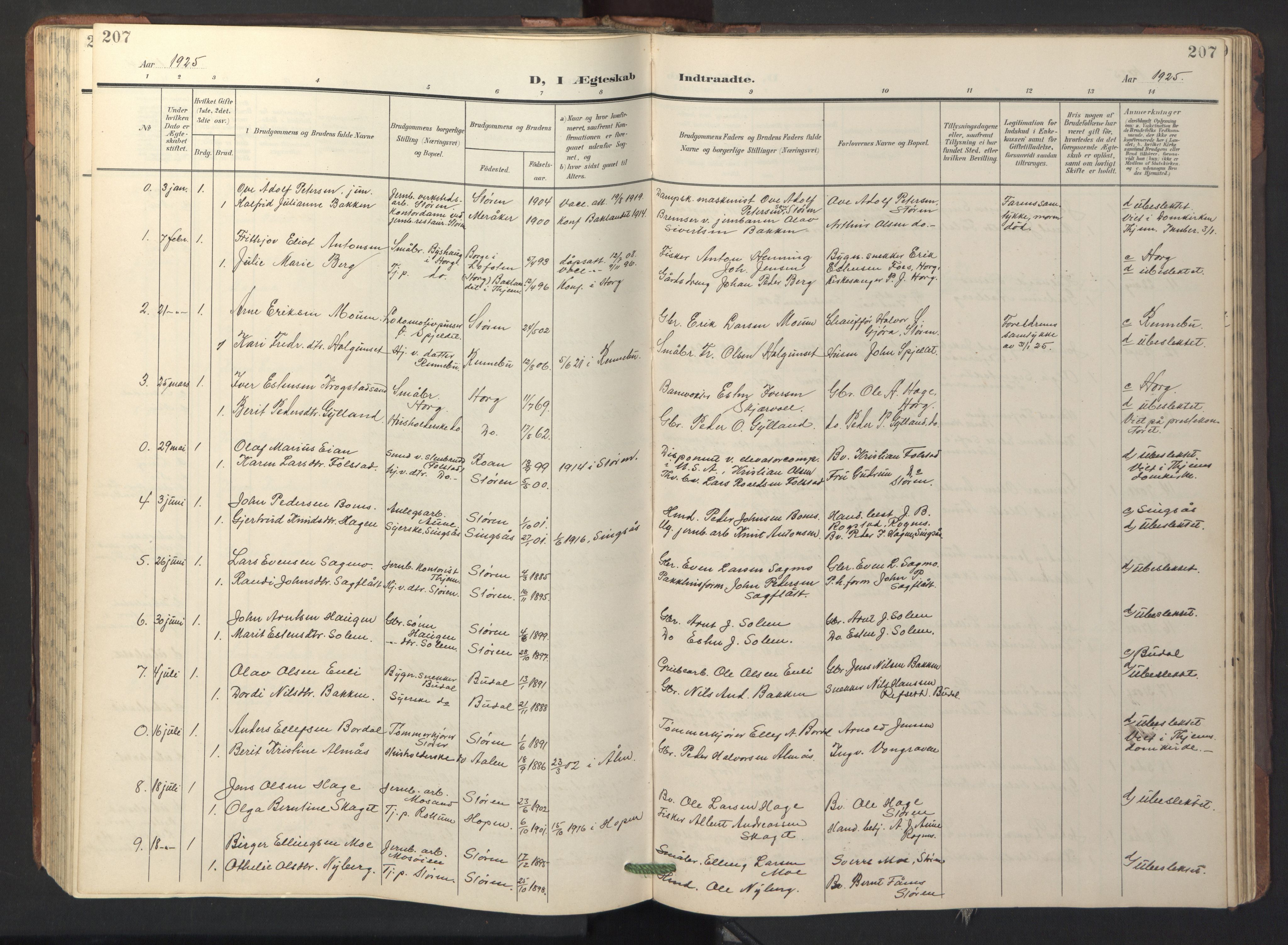 Ministerialprotokoller, klokkerbøker og fødselsregistre - Sør-Trøndelag, AV/SAT-A-1456/687/L1019: Parish register (copy) no. 687C03, 1904-1931, p. 207