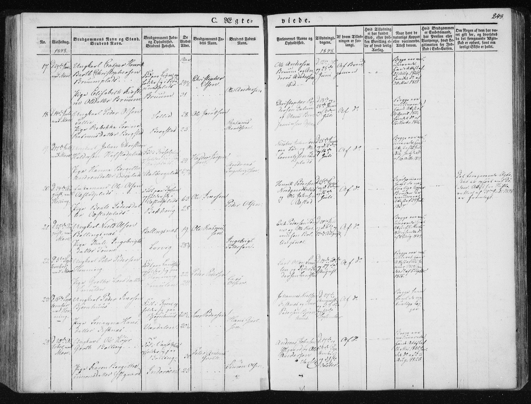 Ministerialprotokoller, klokkerbøker og fødselsregistre - Nord-Trøndelag, AV/SAT-A-1458/735/L0339: Parish register (official) no. 735A06 /1, 1836-1848, p. 243