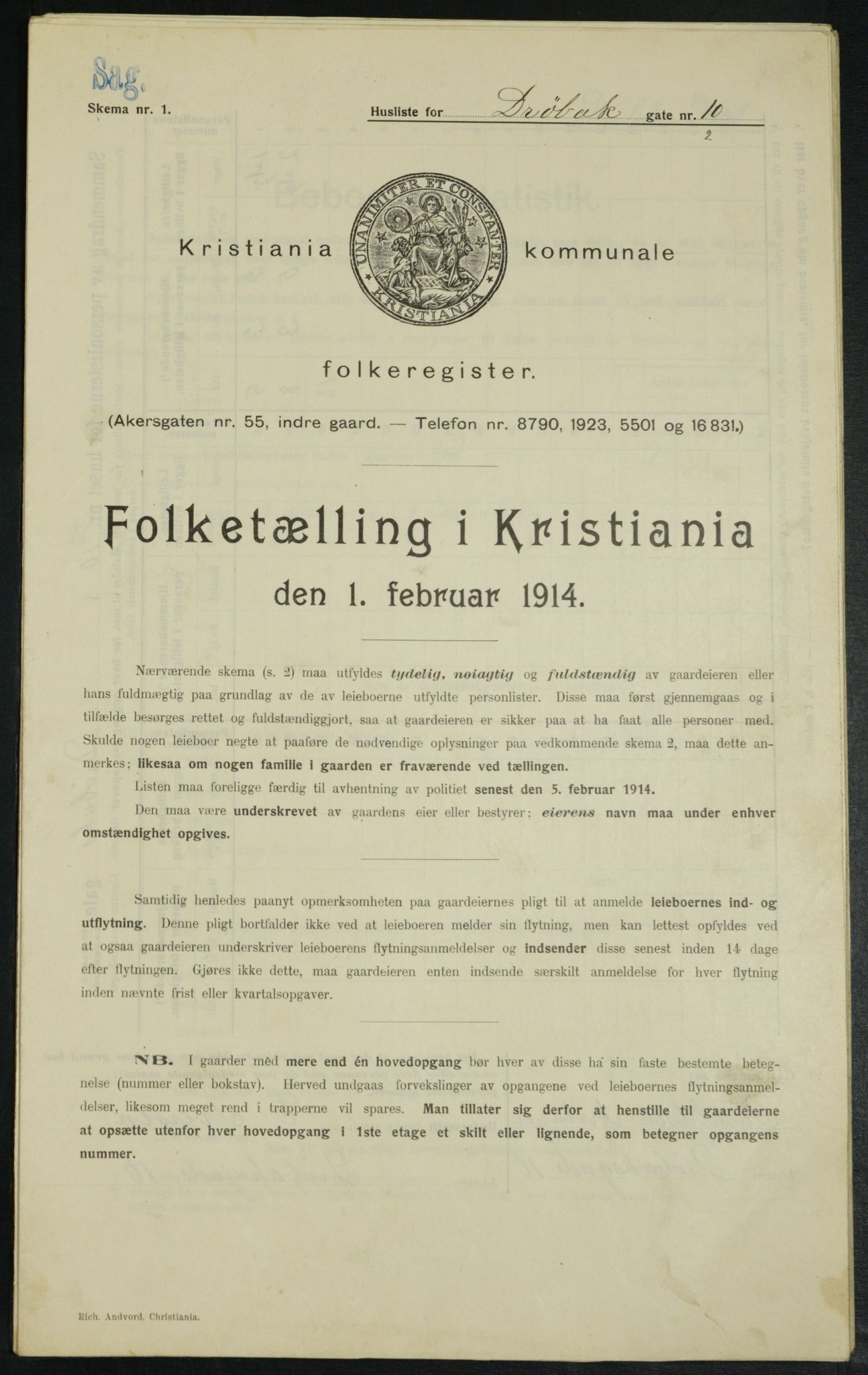 OBA, Municipal Census 1914 for Kristiania, 1914, p. 17595