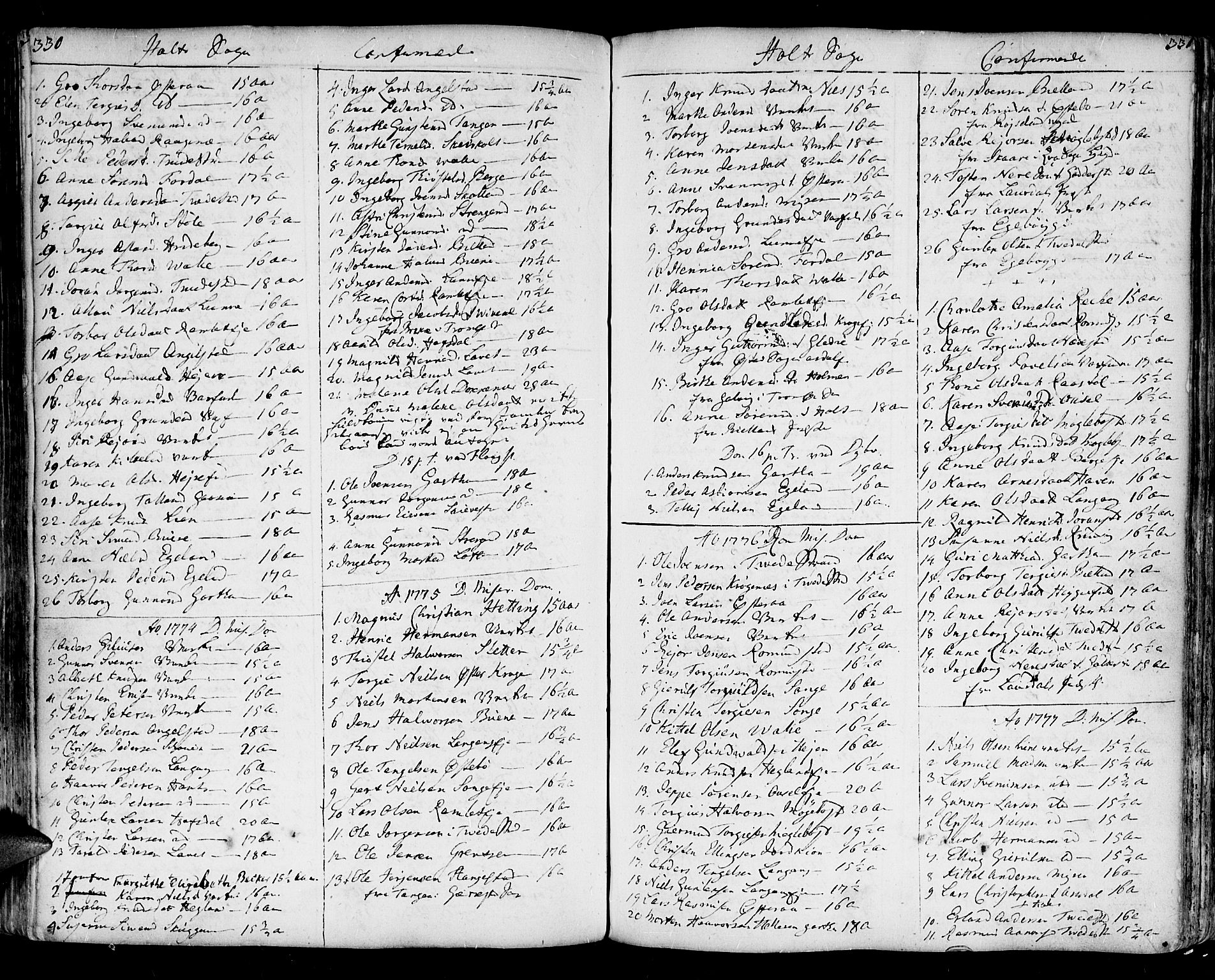 Holt sokneprestkontor, SAK/1111-0021/F/Fa/L0003: Parish register (official) no. A 3, 1765-1798, p. 330-331