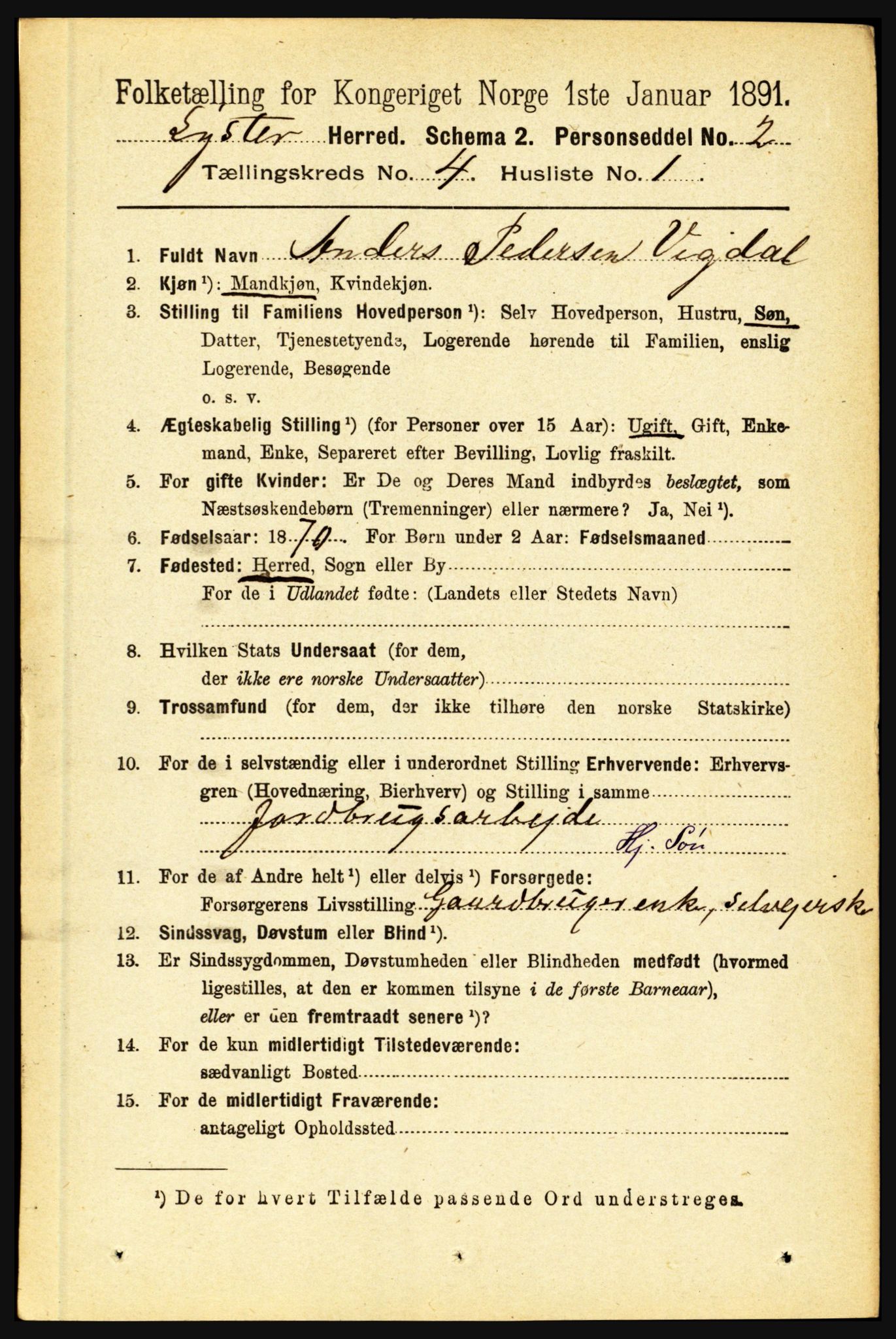 RA, 1891 census for 1426 Luster, 1891, p. 1420