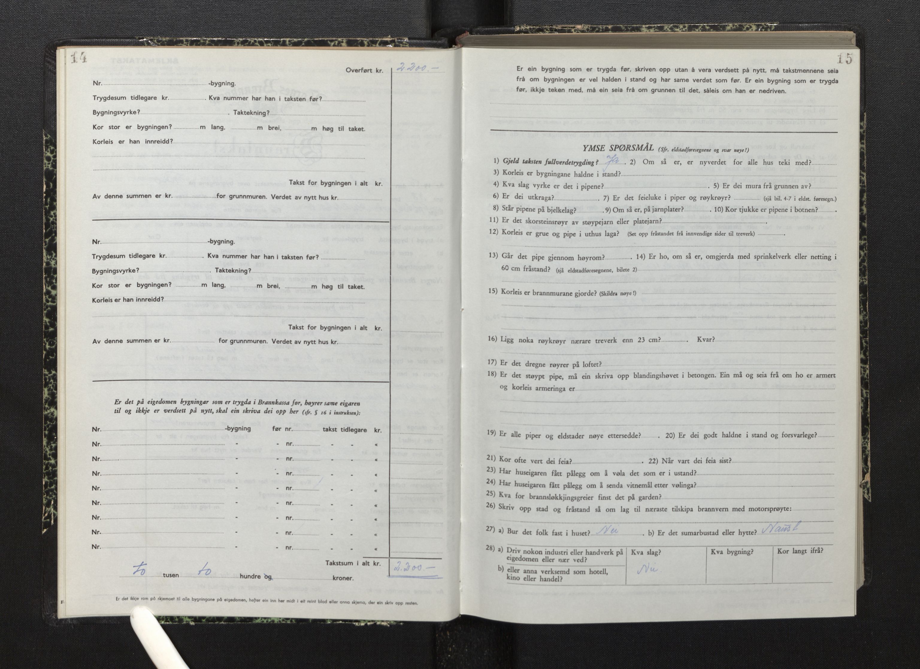 Lensmannen i Bremanger, AV/SAB-A-26701/0012/L0010: Branntakstprotokoll, skjematakst, 1950-1955, p. 14-15