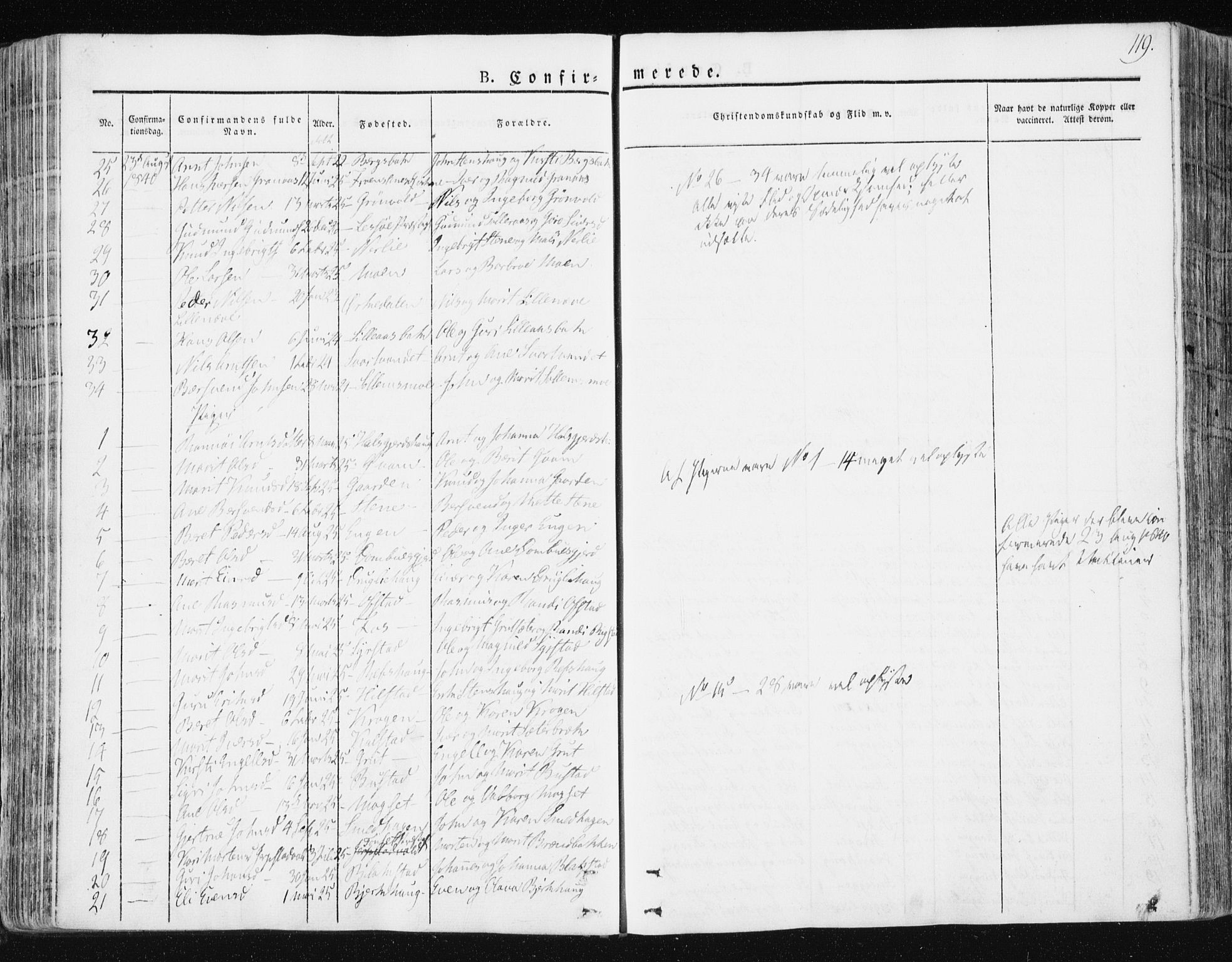 Ministerialprotokoller, klokkerbøker og fødselsregistre - Sør-Trøndelag, AV/SAT-A-1456/672/L0855: Parish register (official) no. 672A07, 1829-1860, p. 119