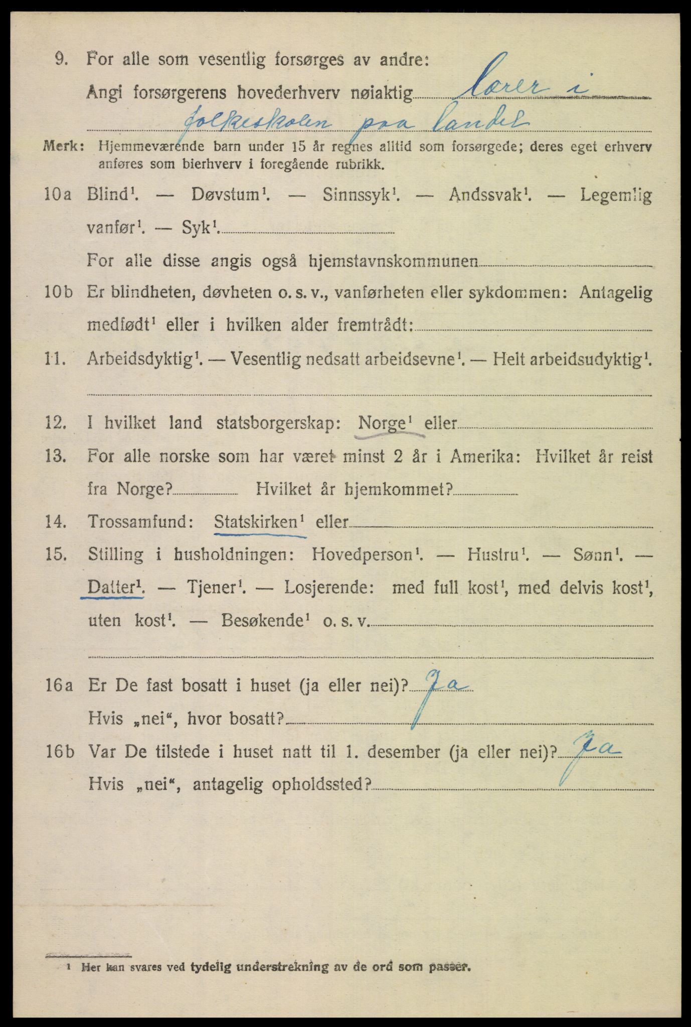 SAK, 1920 census for Gyland, 1920, p. 2191
