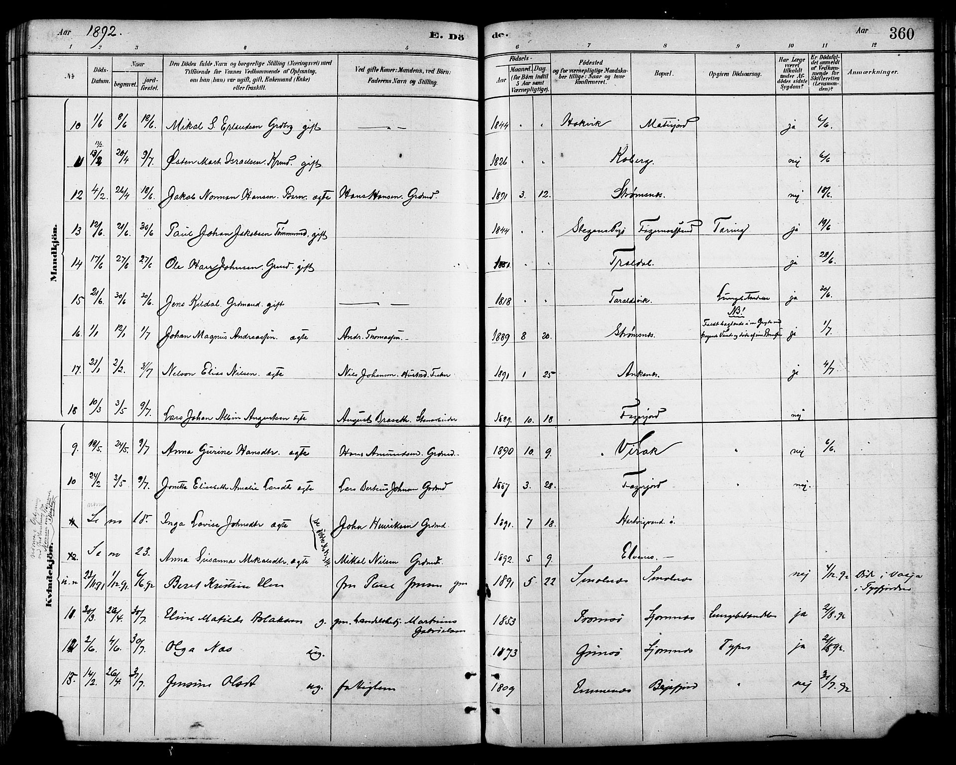 Ministerialprotokoller, klokkerbøker og fødselsregistre - Nordland, SAT/A-1459/866/L0938: Parish register (official) no. 866A01, 1879-1893, p. 360