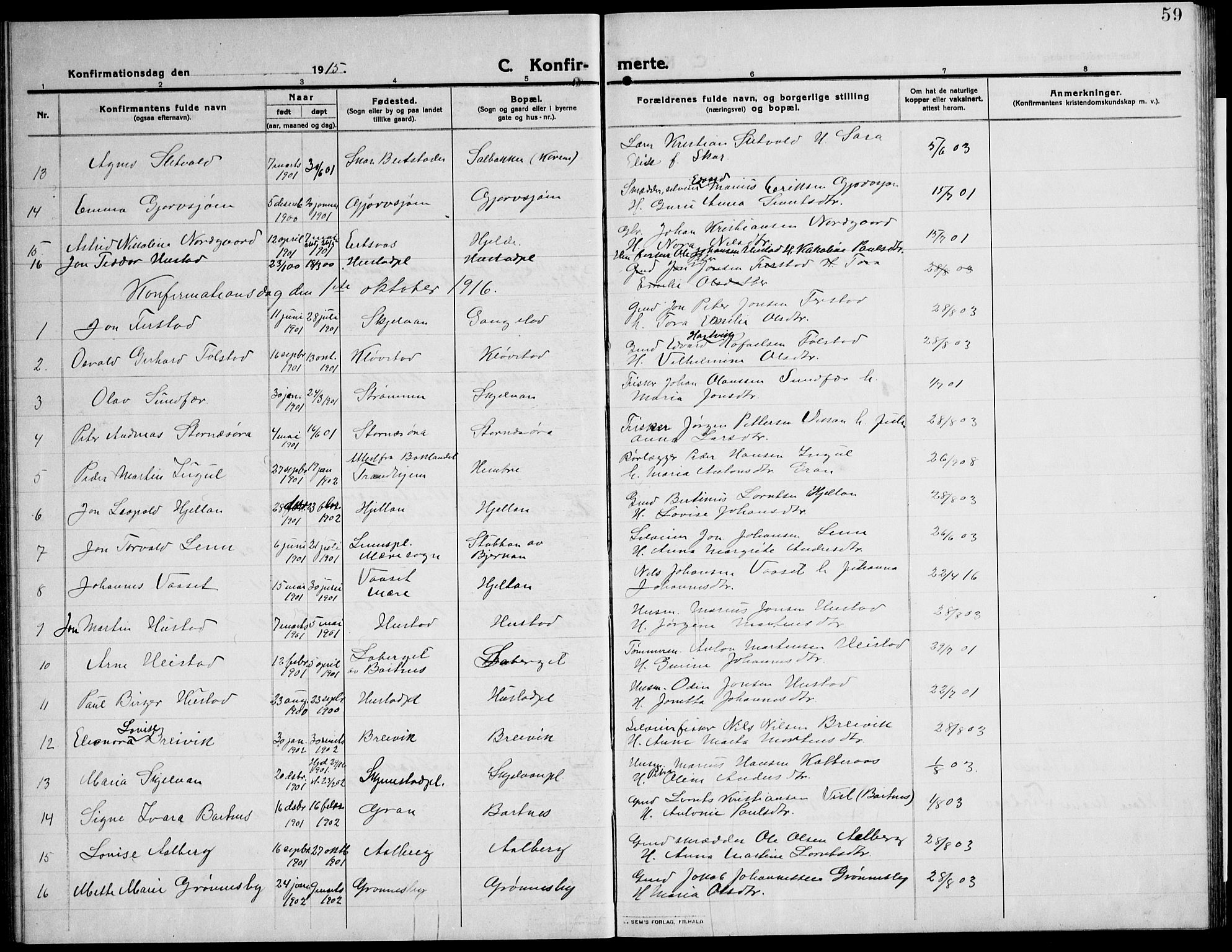 Ministerialprotokoller, klokkerbøker og fødselsregistre - Nord-Trøndelag, SAT/A-1458/732/L0319: Parish register (copy) no. 732C03, 1911-1945, p. 59
