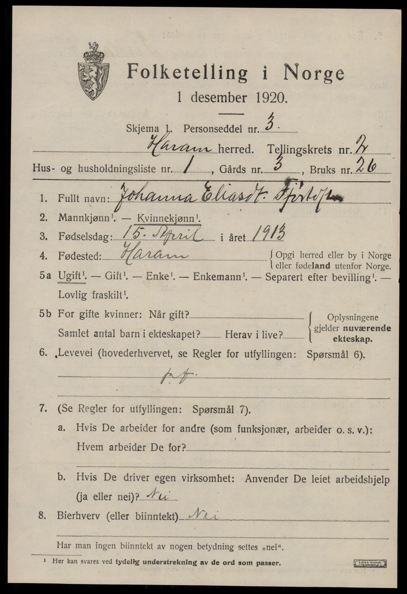 SAT, 1920 census for Haram, 1920, p. 1365